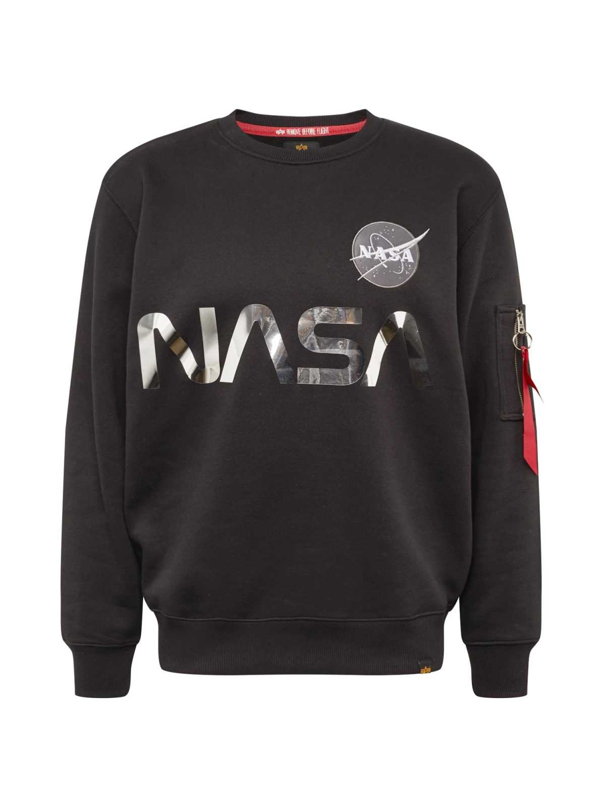 ALPHA INDUSTRIES Majica 'NASA'  črna / srebrna