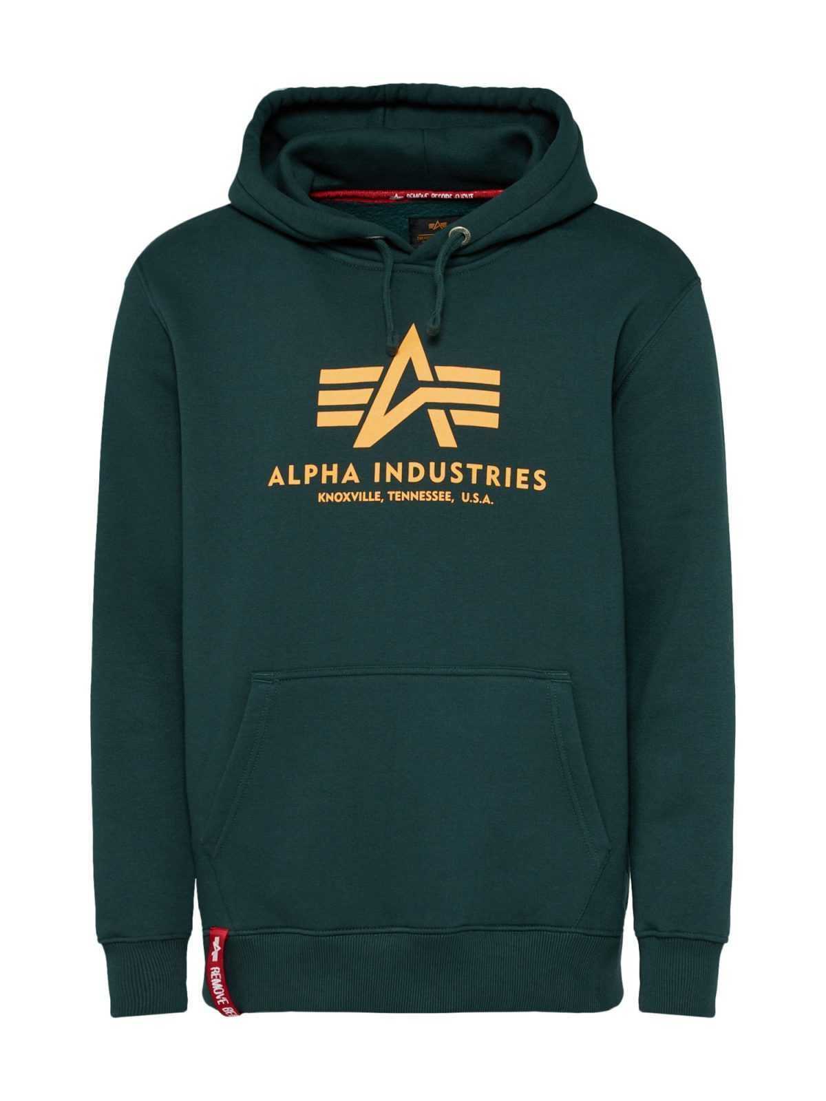 ALPHA INDUSTRIES Majica  temno zelena / svetlo oranžna / rdeča / bela