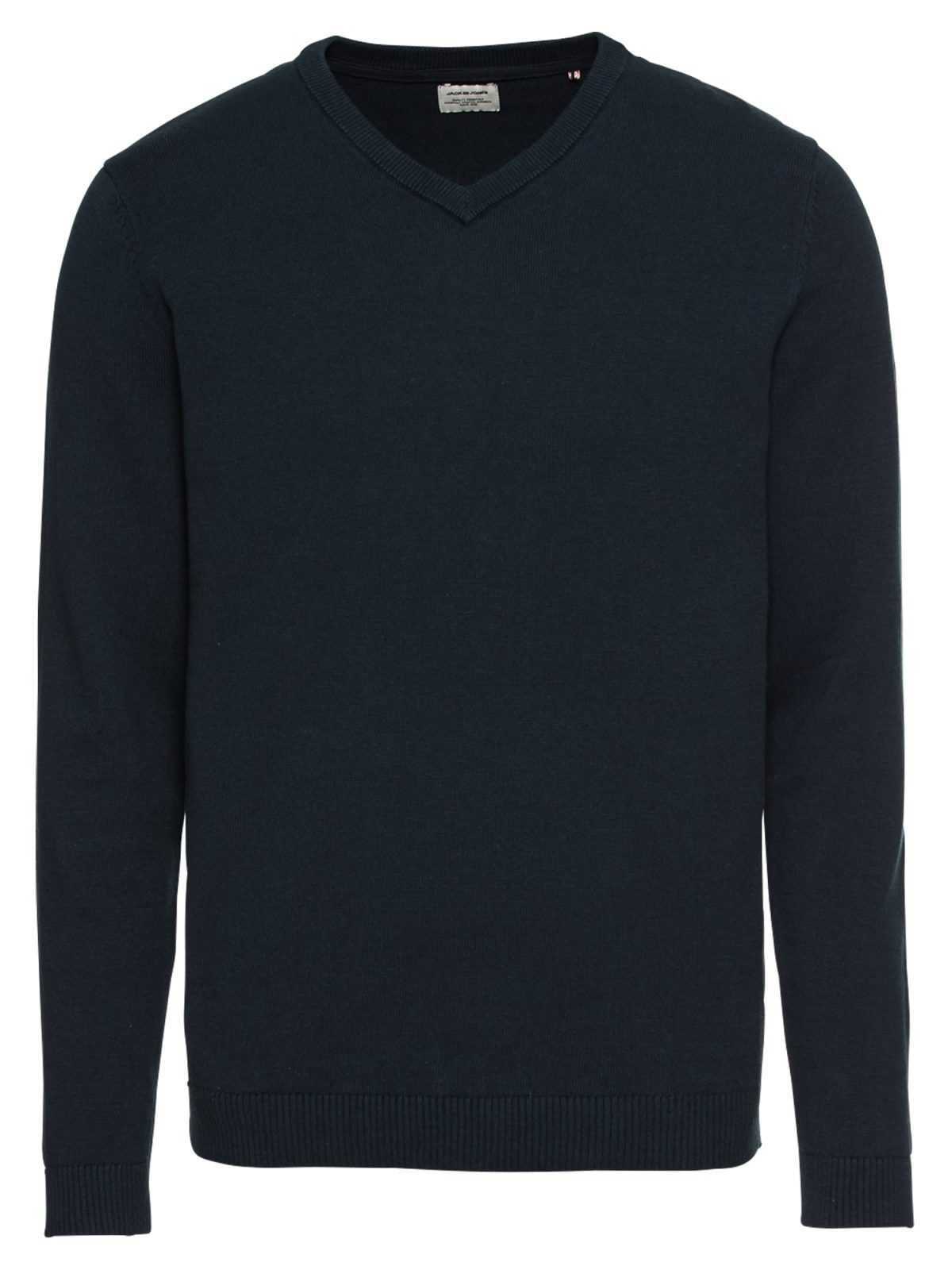 JACK & JONES Pulover 'JJEBASIC KNIT V-NECK'  nočno modra
