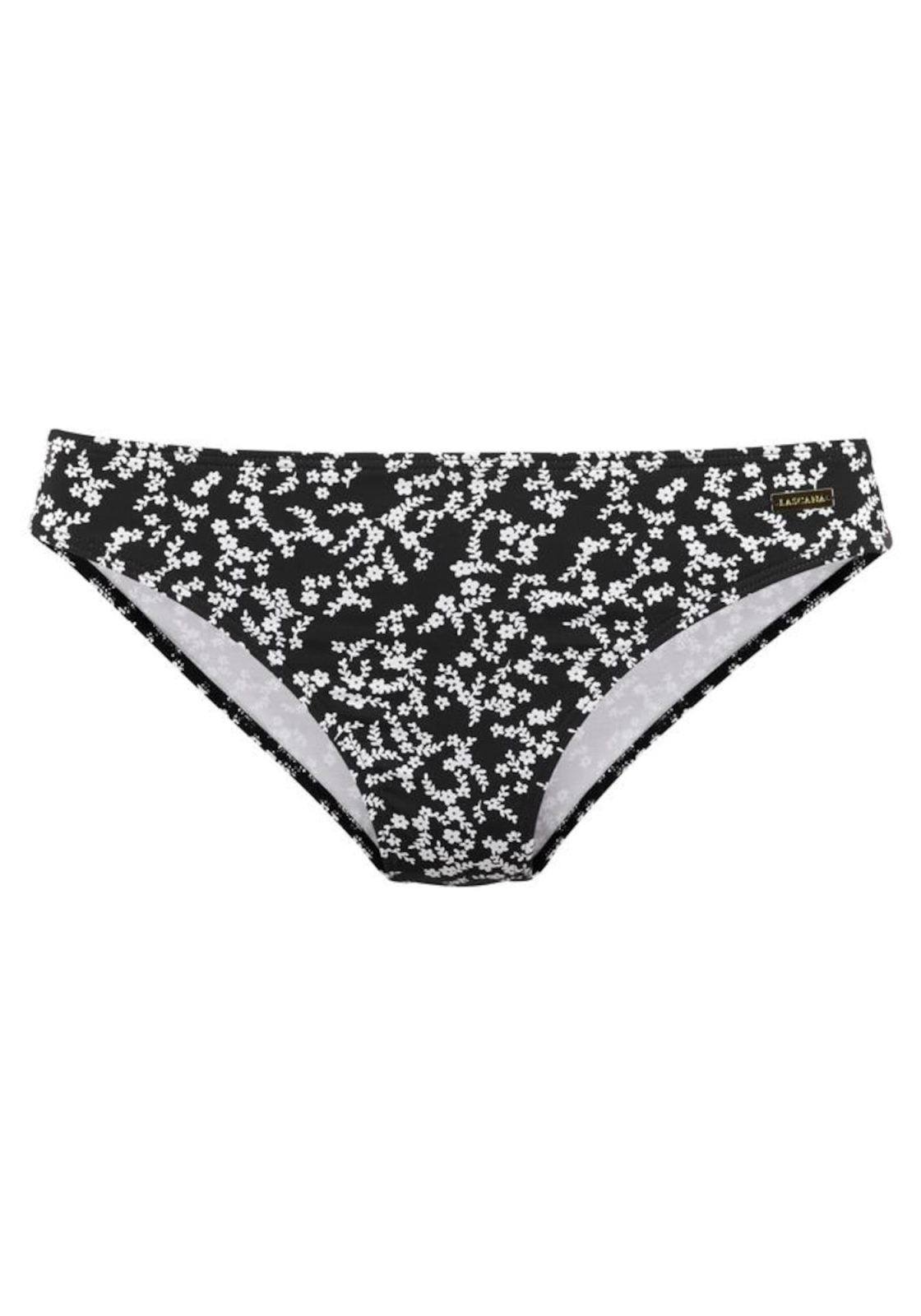 LASCANA Bikini hlačke 'Meadow'  črna / bela