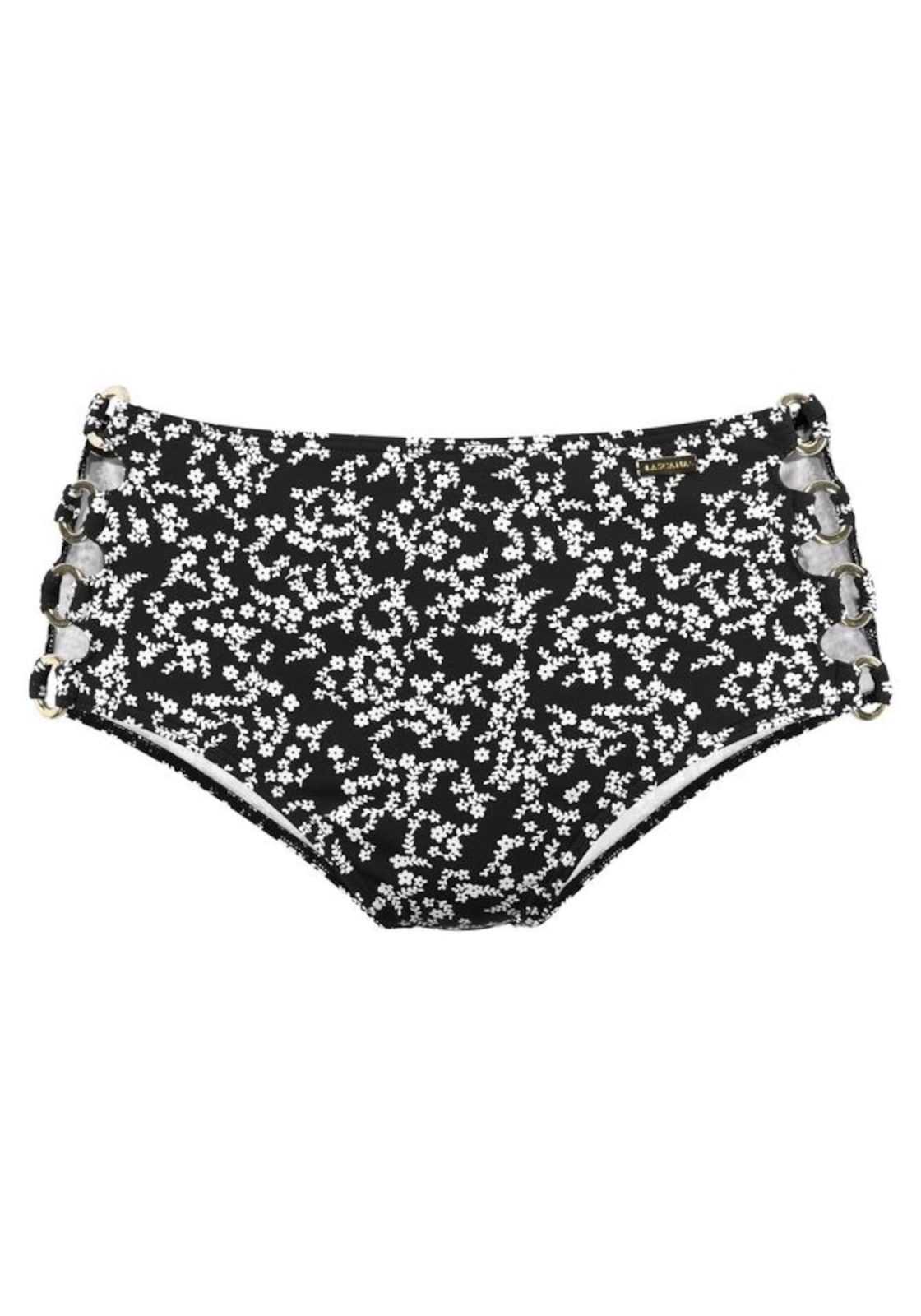 LASCANA Bikini hlačke 'Meadow'  črna / bela