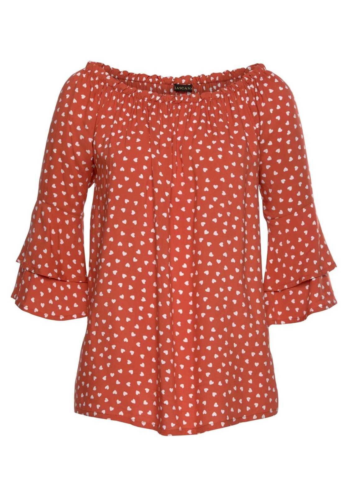 LASCANA Bluza  bronasta / oranžna / bela