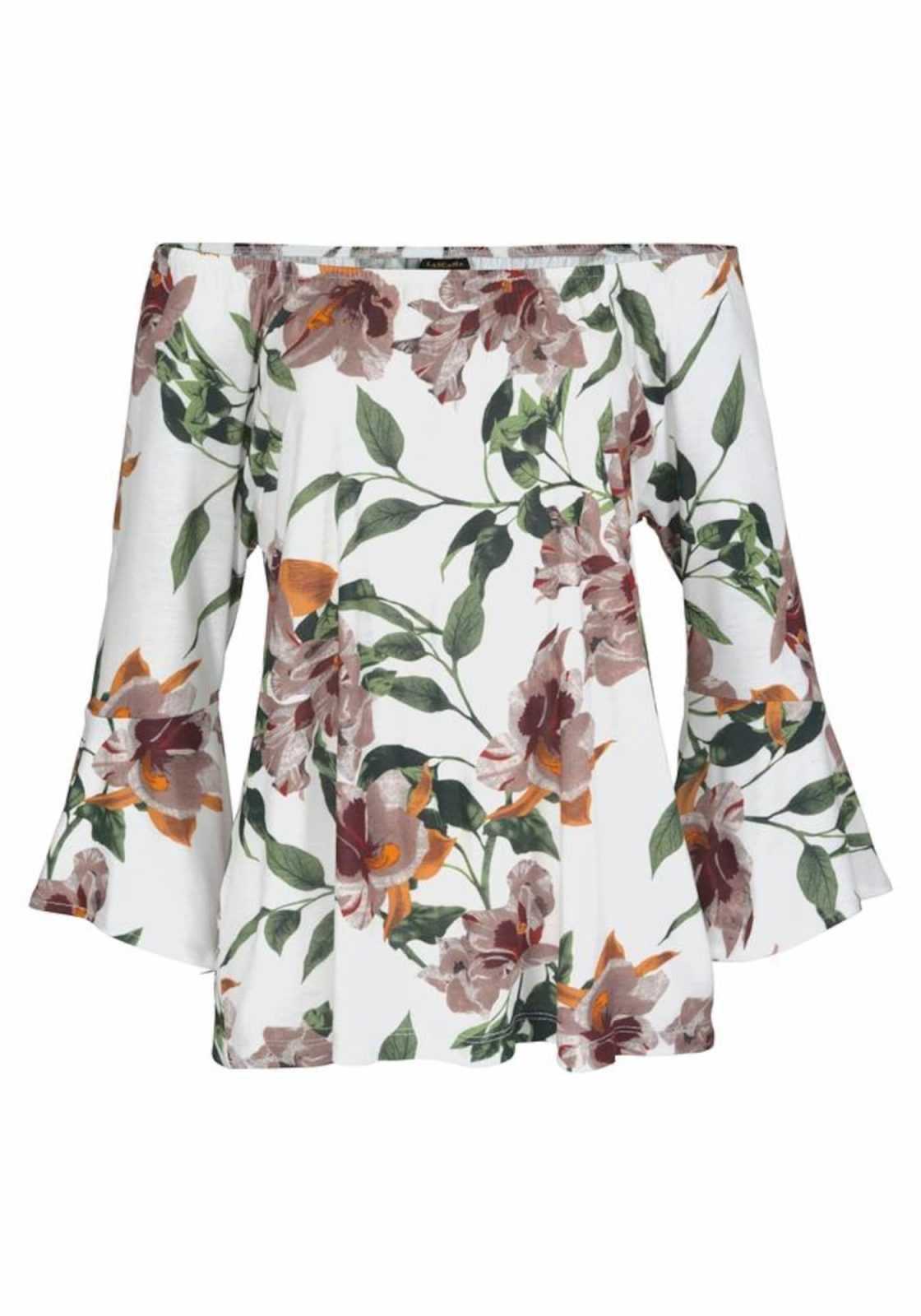 LASCANA Bluza  temno zelena / temno rdeča / bela