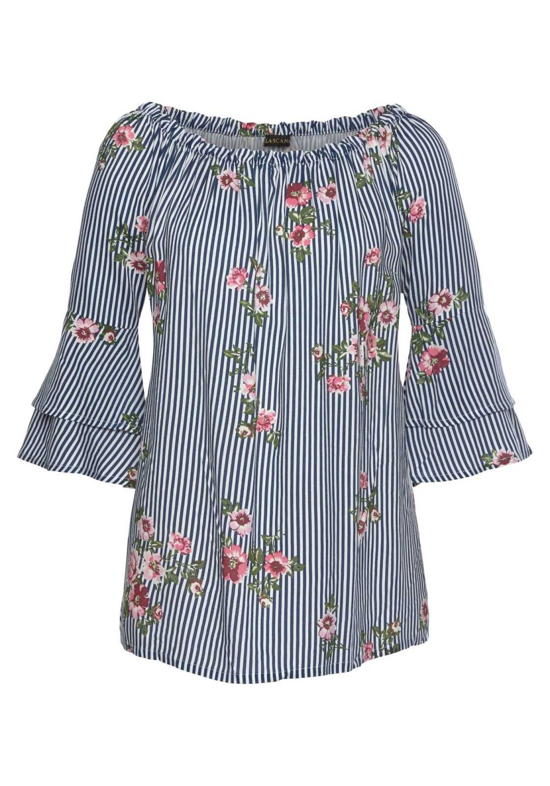 LASCANA Bluza  zelena / roza / bela