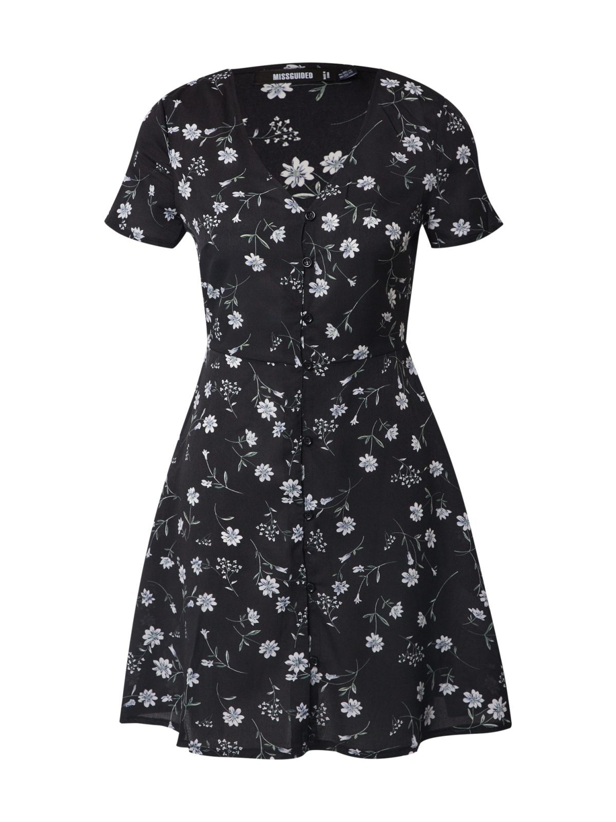 Missguided Poletna obleka 'BUTTON THROUGH TEA DRESS SS FLORAL'  črna