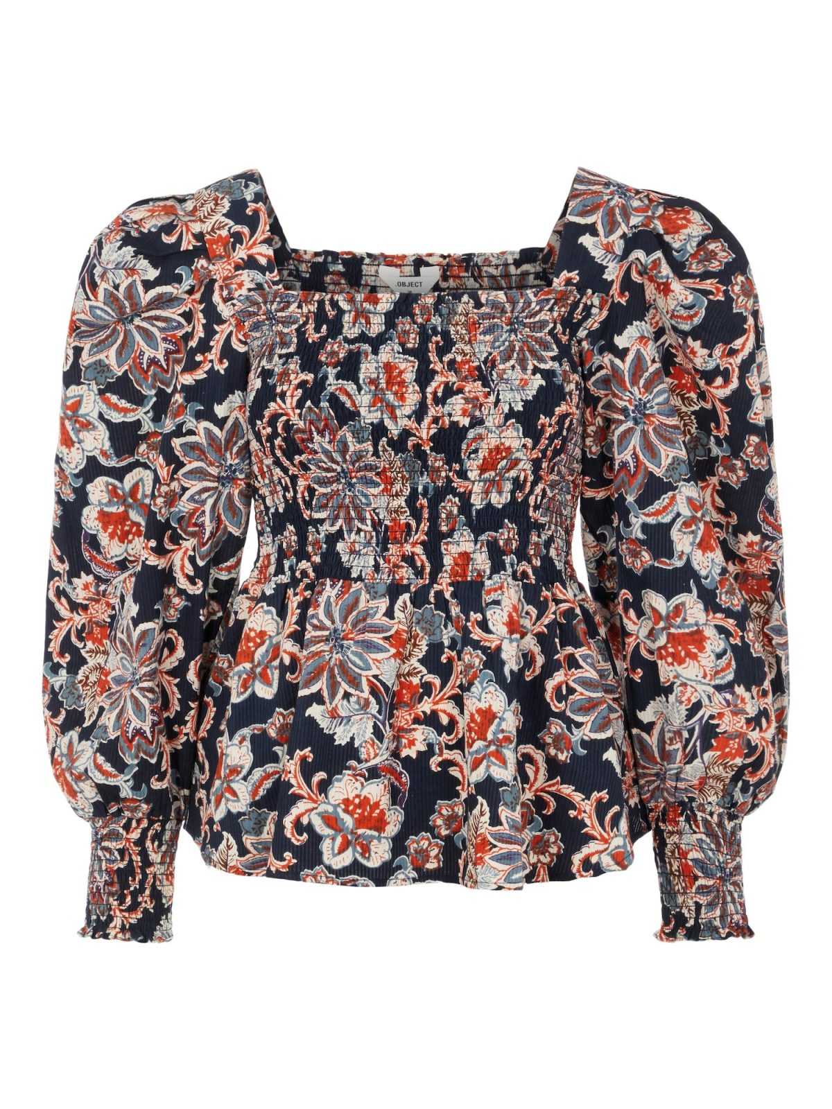 OBJECT Bluza 'Naomi'  nočno modra / golobje modra / rdeča / bela