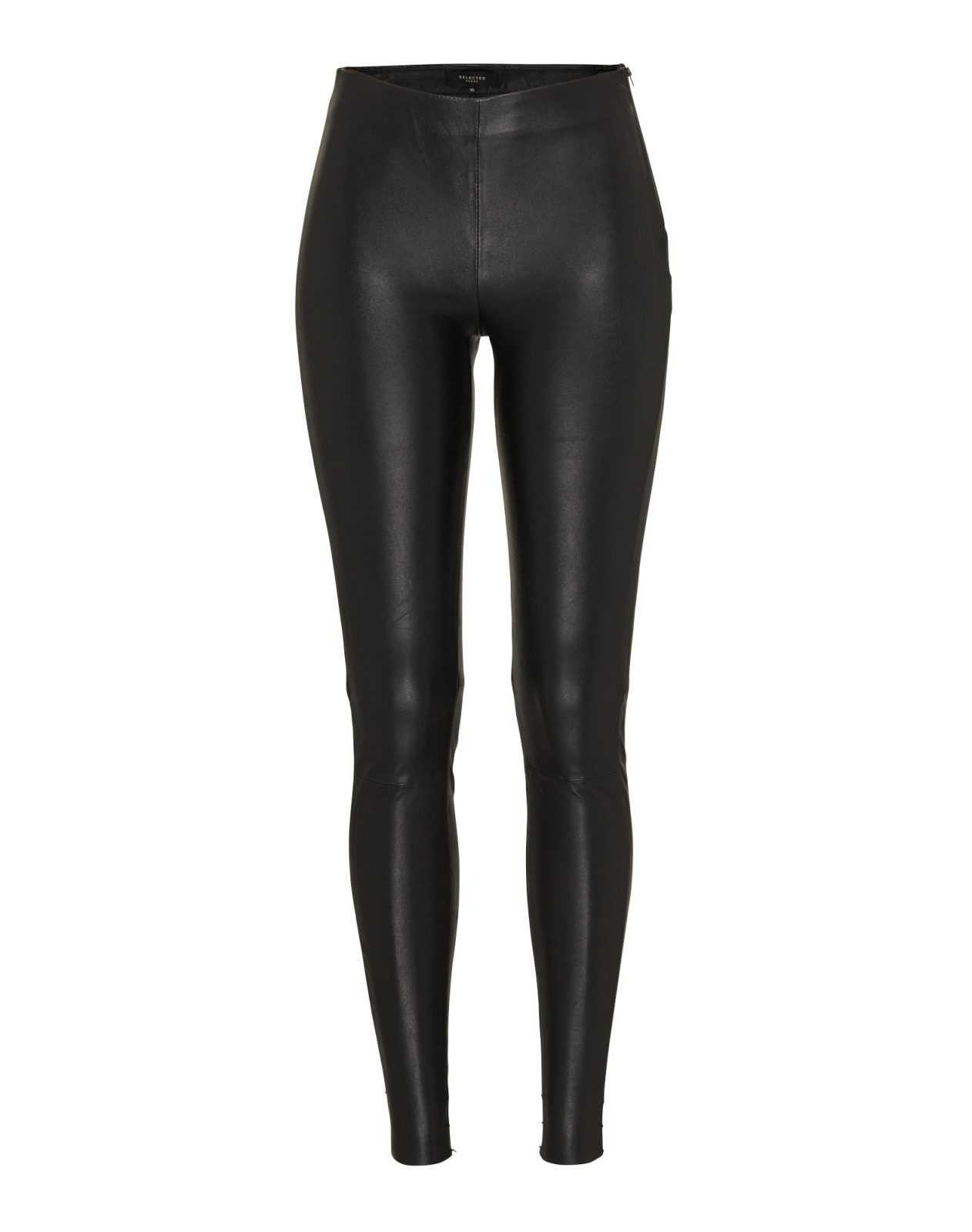 SELECTED FEMME Hlače 'SFSYLVIA MW STRETCH LEATHER'  črna