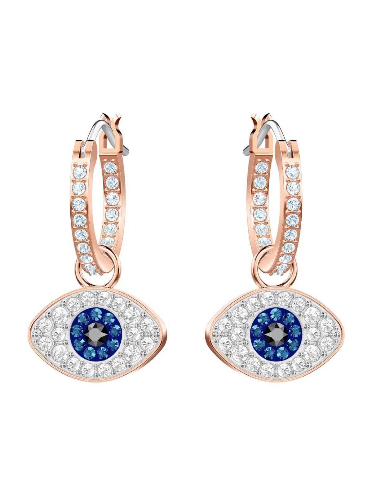 Swarovski Uhani 'Duo Evil Eye'  modra / rožnato zlata / črna / bela