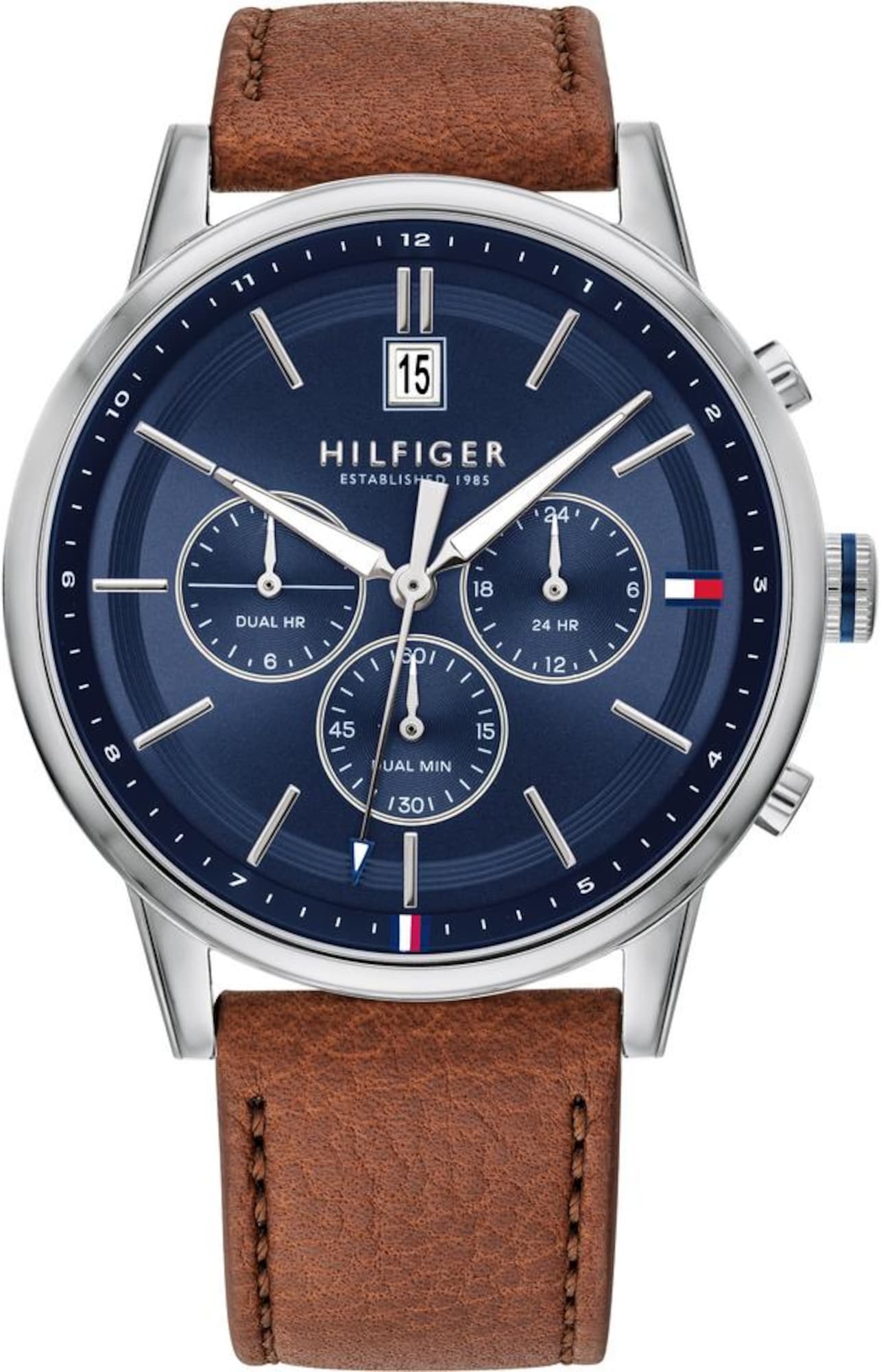 TOMMY HILFIGER Analogna ura  mornarska / konjak / srebrna