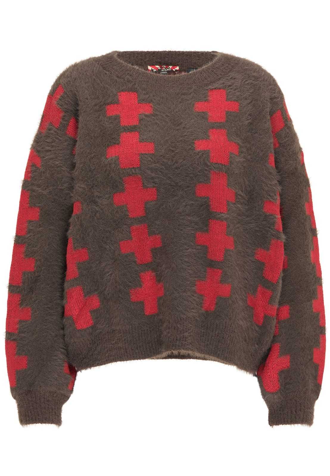 myMo ROCKS Širok pulover  čokolada / rdeča
