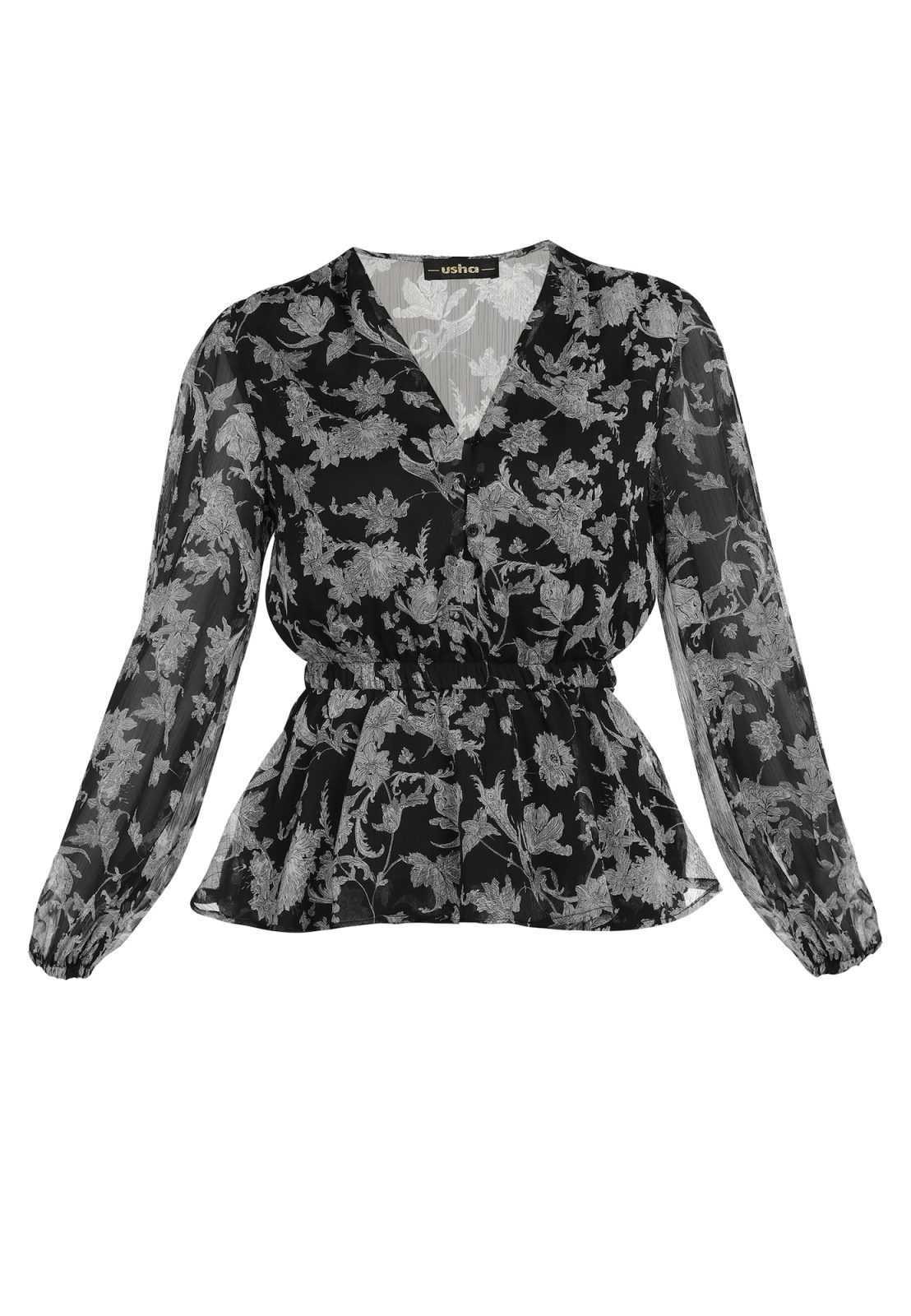usha BLACK LABEL Bluza  siva / svetlo siva / črna