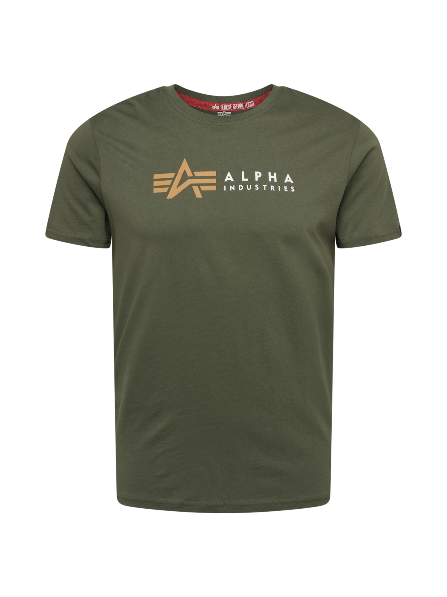 ALPHA INDUSTRIES Majica  zlato-rumena / temno zelena / bela