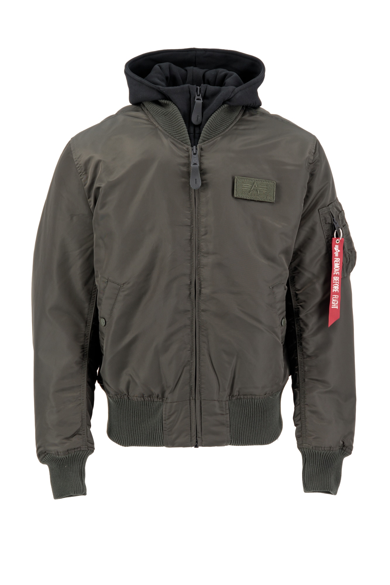 ALPHA INDUSTRIES Prehodna jakna 'MA-1 D-Tec'  zelena / rdeča / črna / bela
