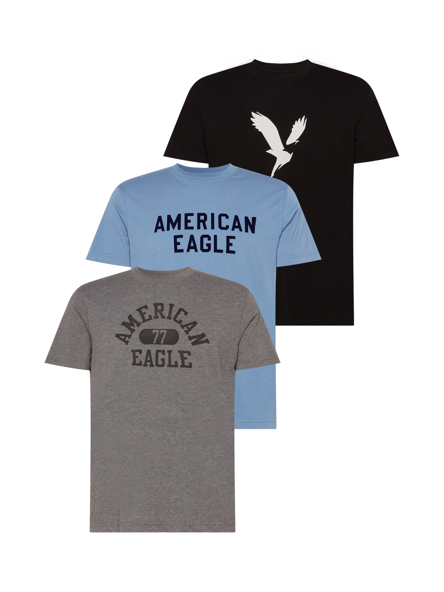 American Eagle Majica  golobje modra / siva / črna / bela