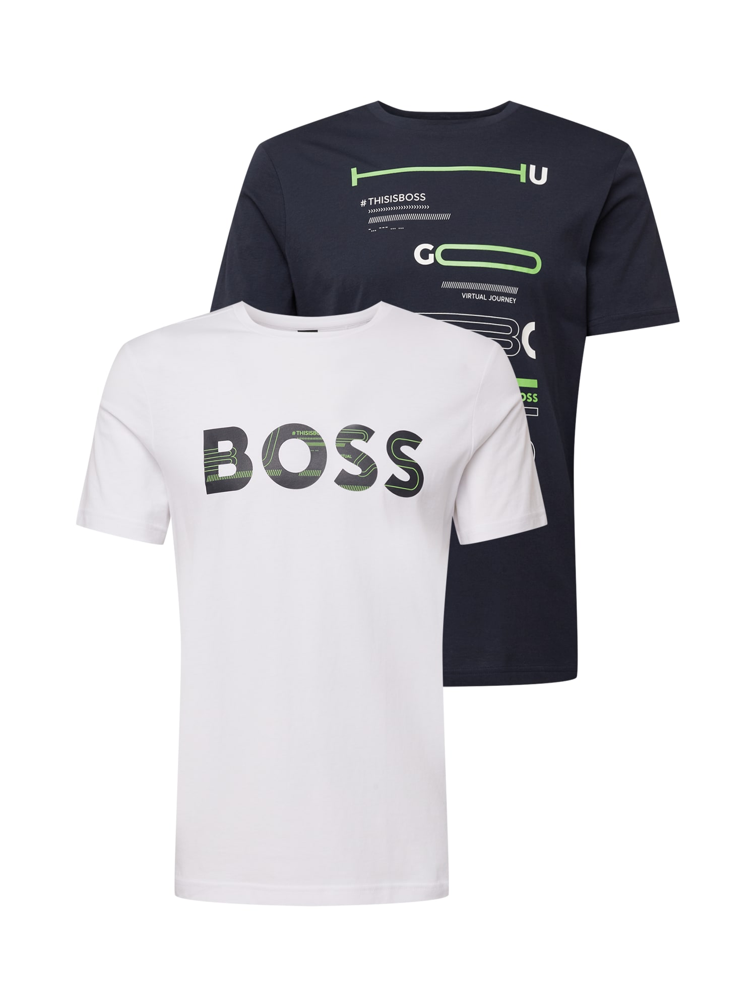 BOSS Green Majica  nočno modra / svetlo zelena / črna / off-bela