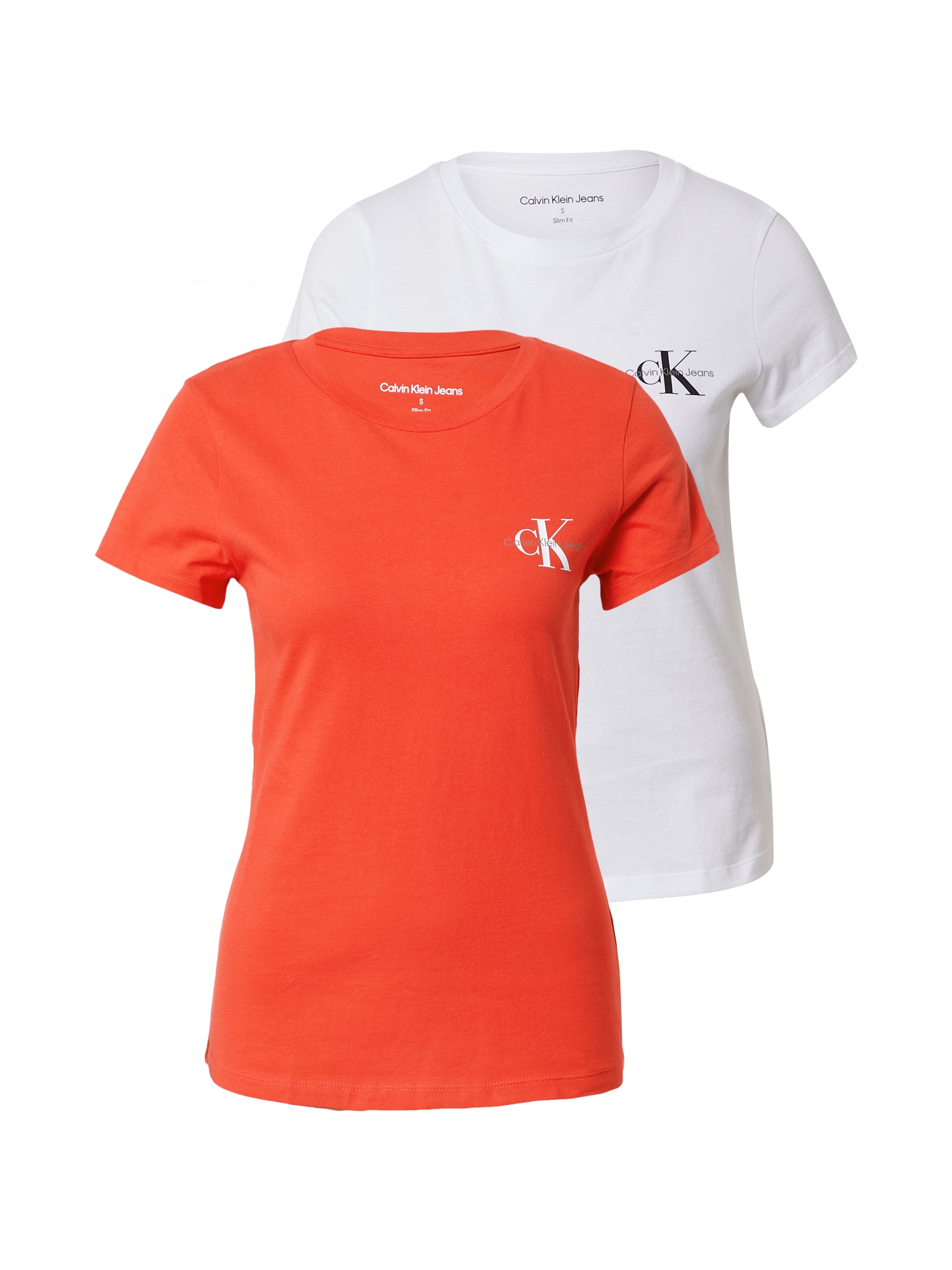 Calvin Klein Jeans Majica  oranžno rdeča / črna / bela