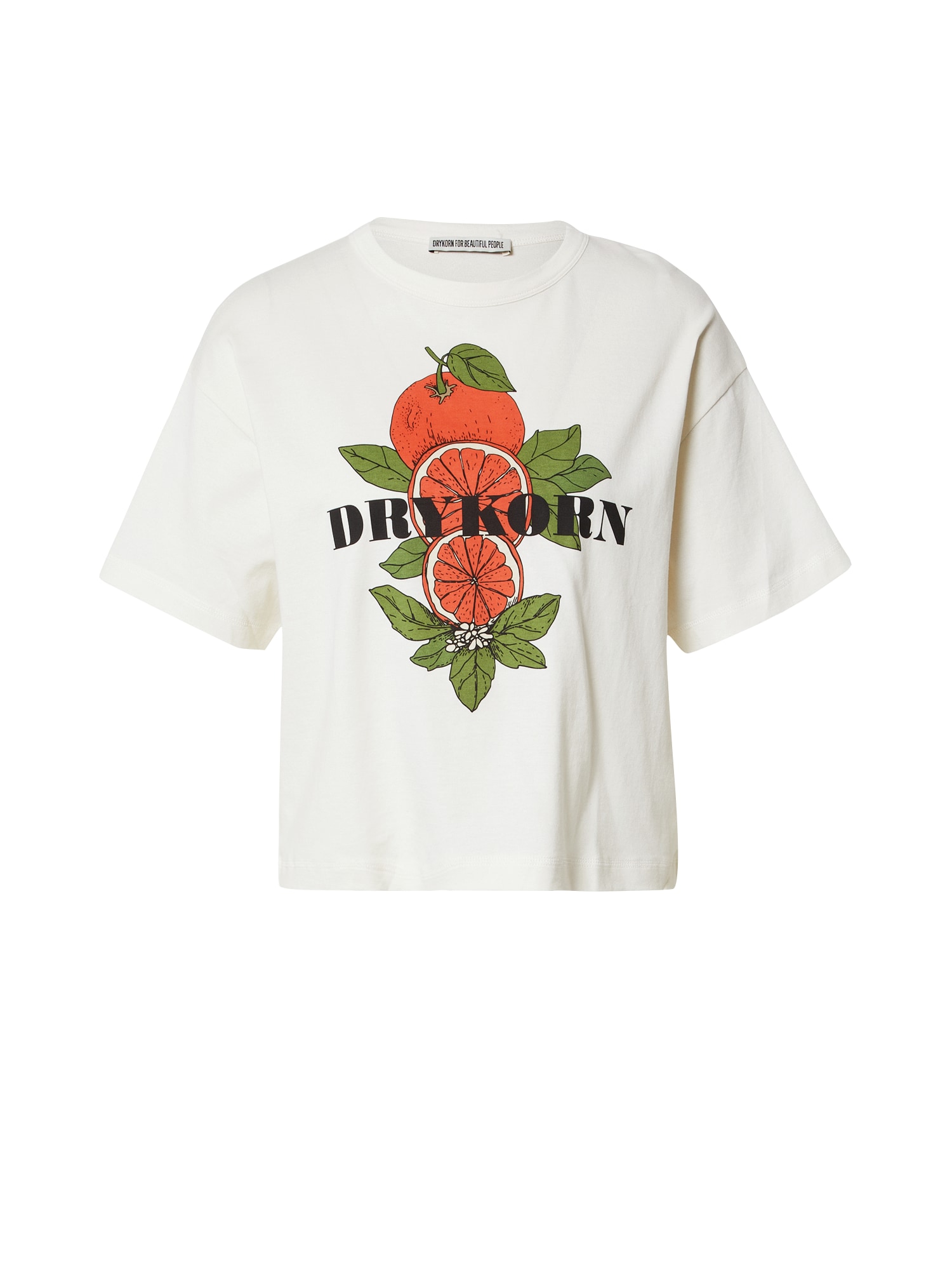 DRYKORN Majica 'Lunie'  zelena / mandarina / črna / naravno bela