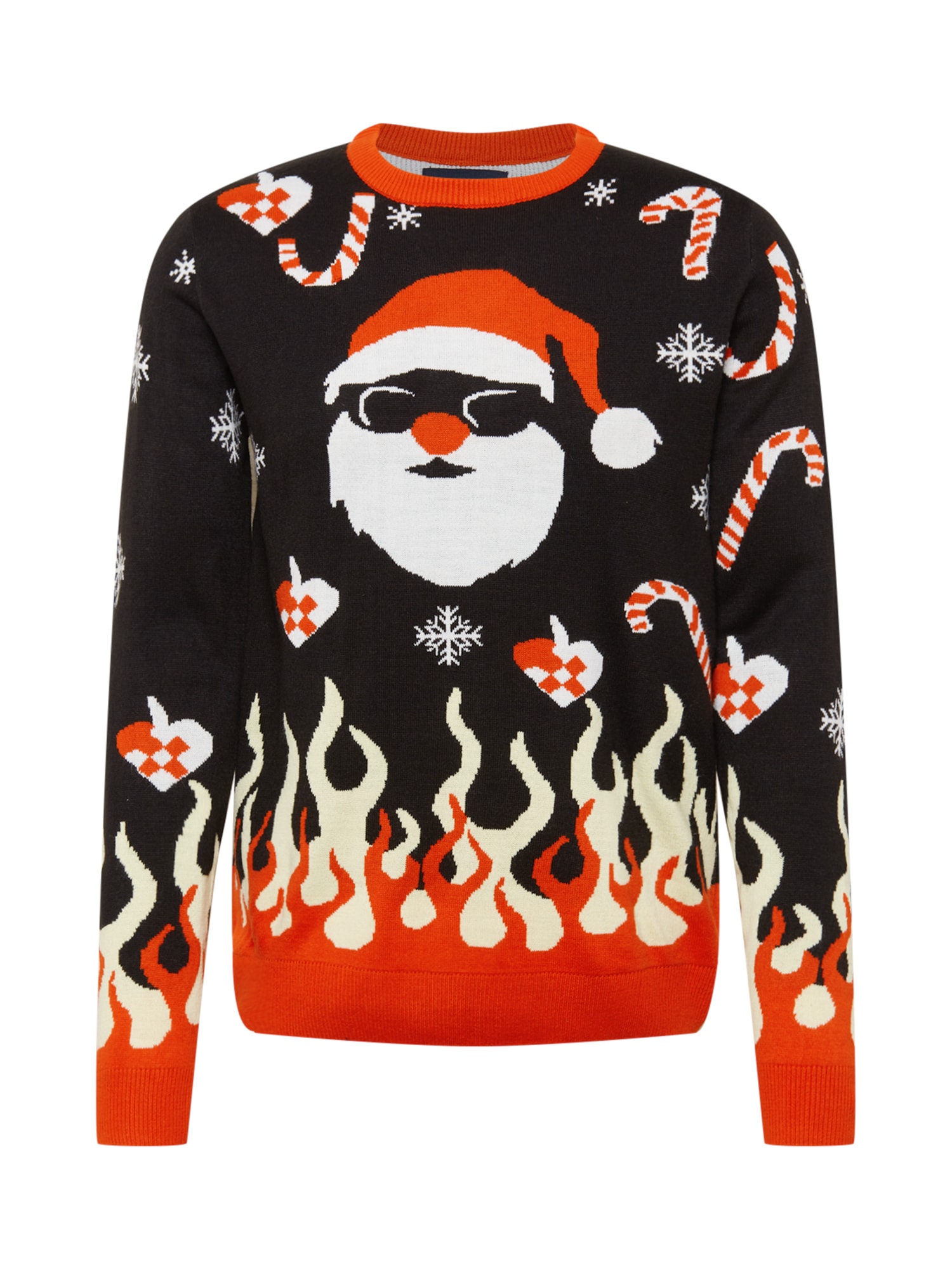 Denim Project Pulover 'X-MAS BURNING SANTA'  kremna / rdeča / črna / bela