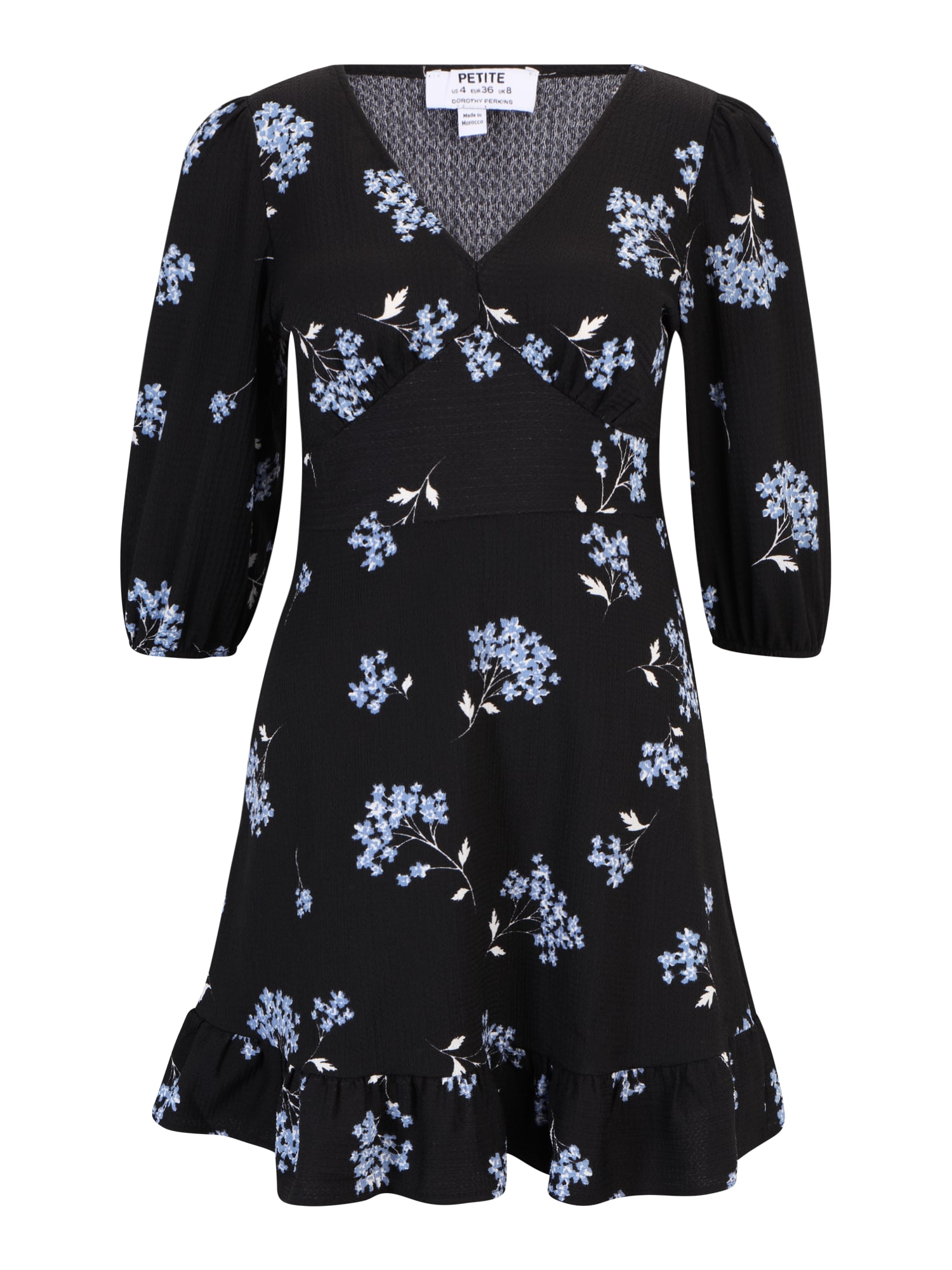 Dorothy Perkins Petite Obleka '(Ay) Petite Blue Floral V Neck Mini Dres'  svetlo modra / črna / bela