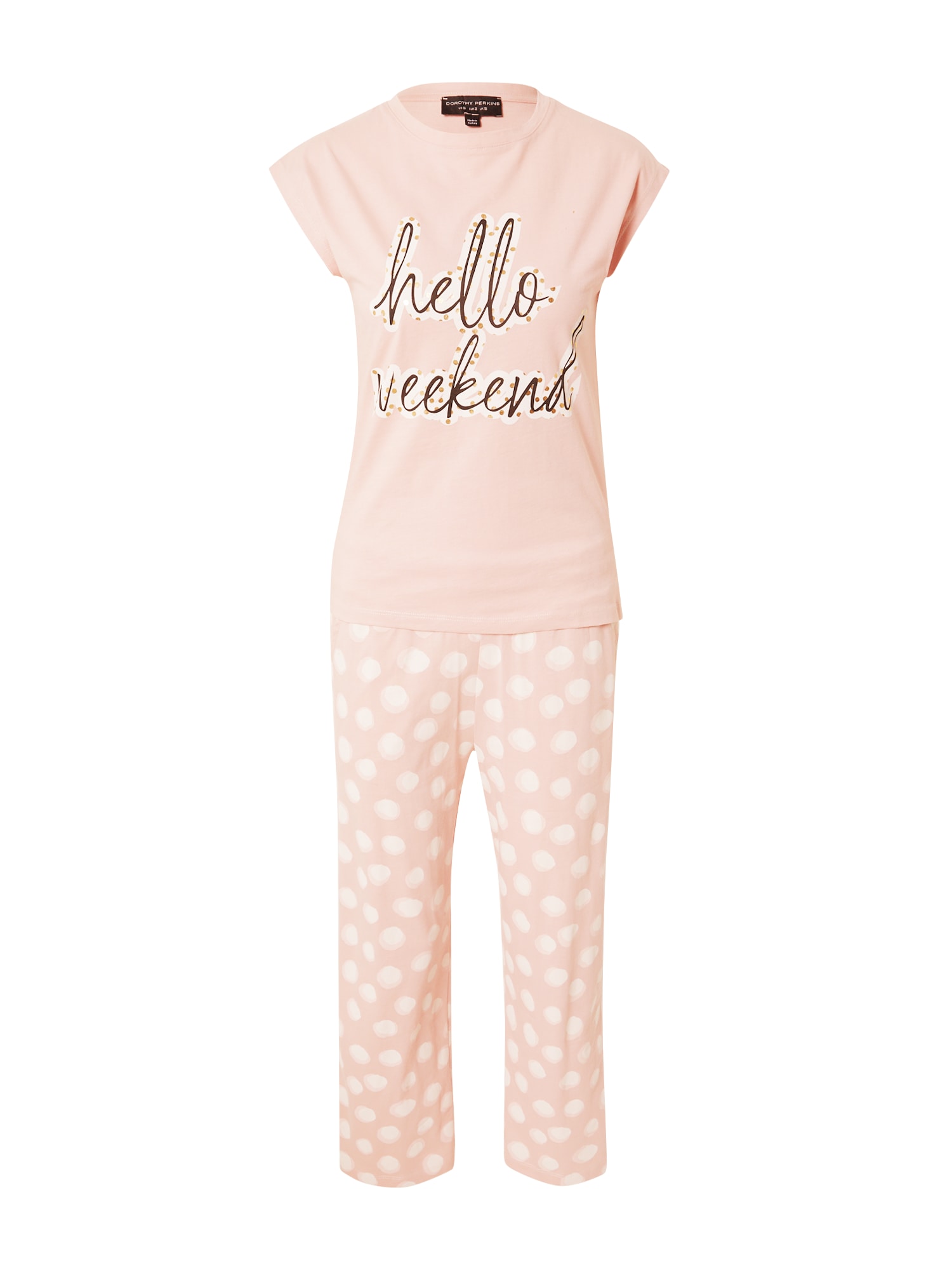 Dorothy Perkins Pižama 'Hello Weekend'  zlata / roza / črna / bela