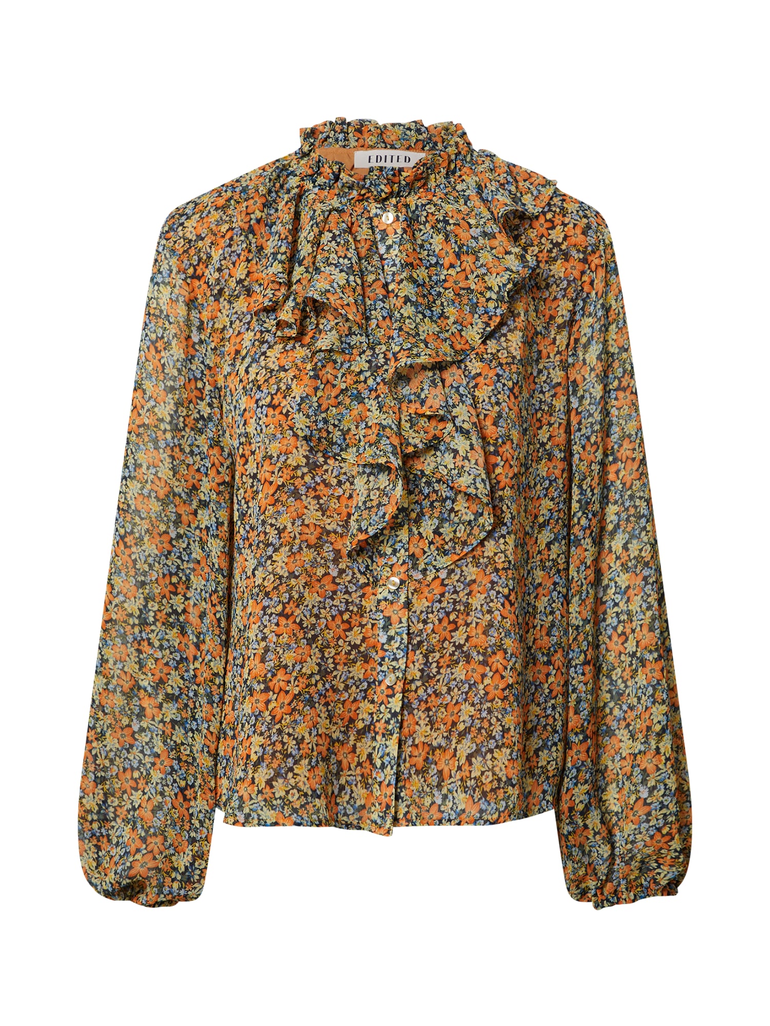EDITED Bluza 'Birdy'  modra / mešane barve / oranžna / črna