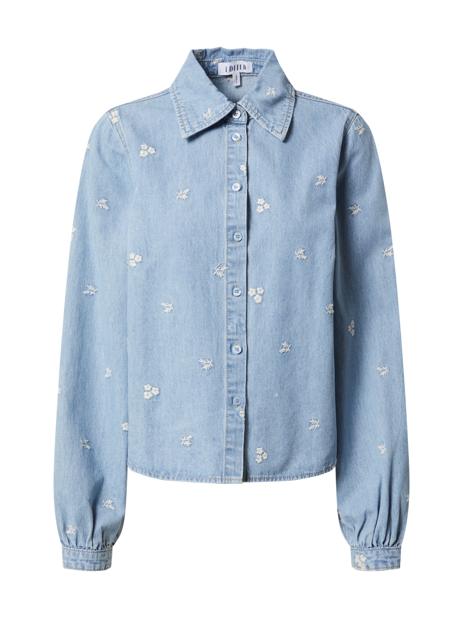 EDITED Bluza 'Jolin'  moder denim / bela