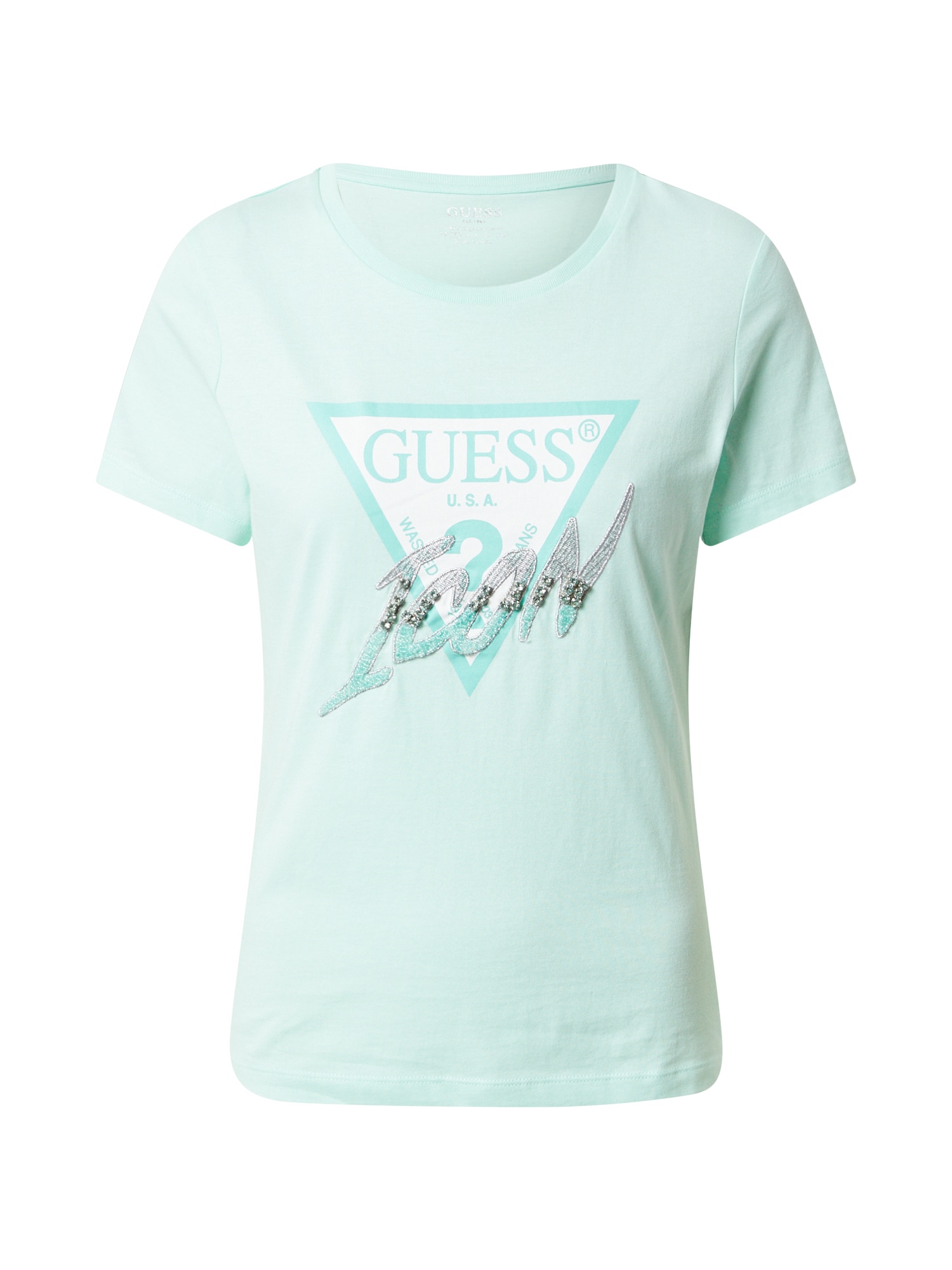 GUESS Majica  turkizna / srebrna / bela