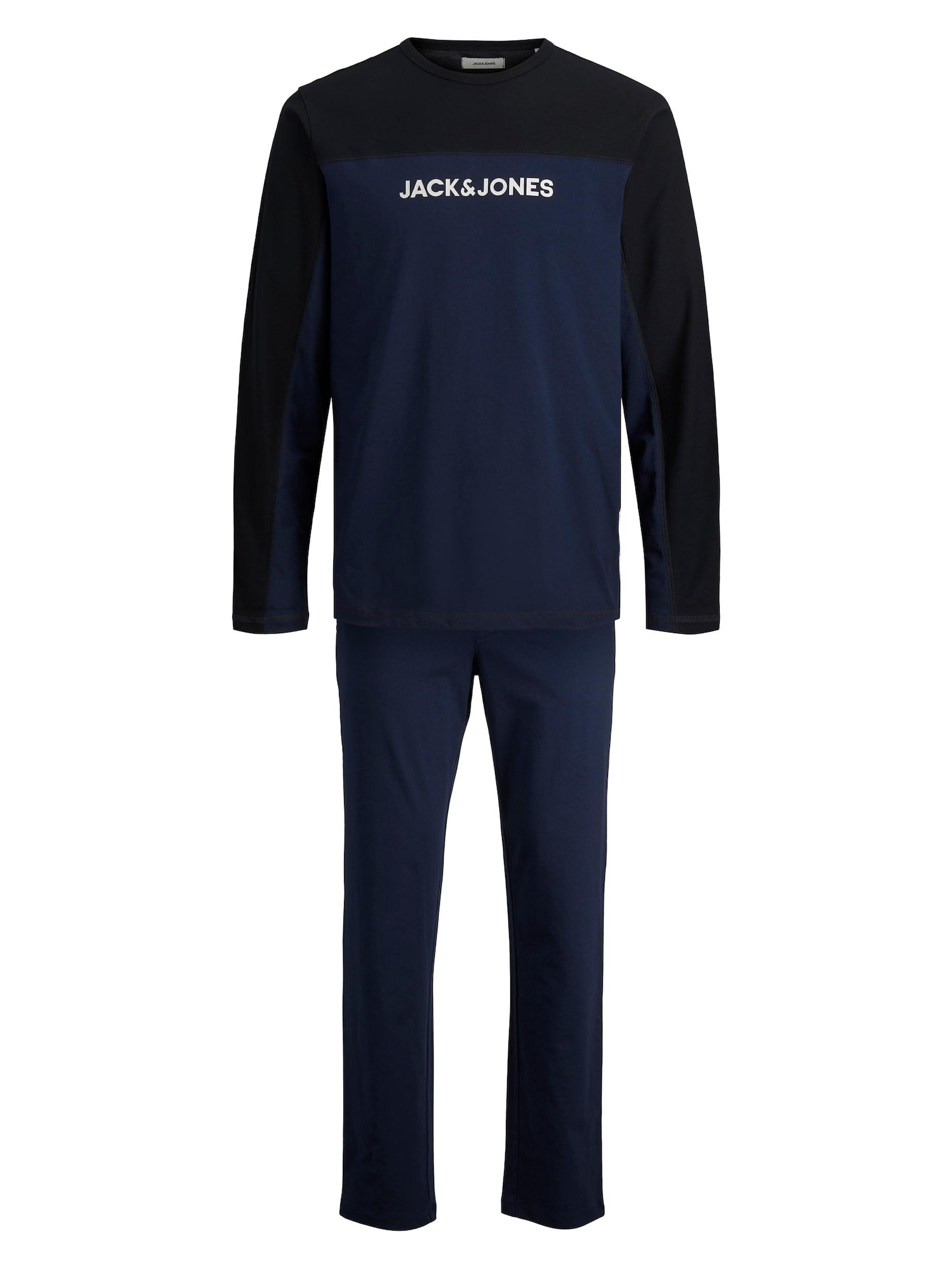 JACK & JONES Dolga pižama  marine / temno modra / črna / bela