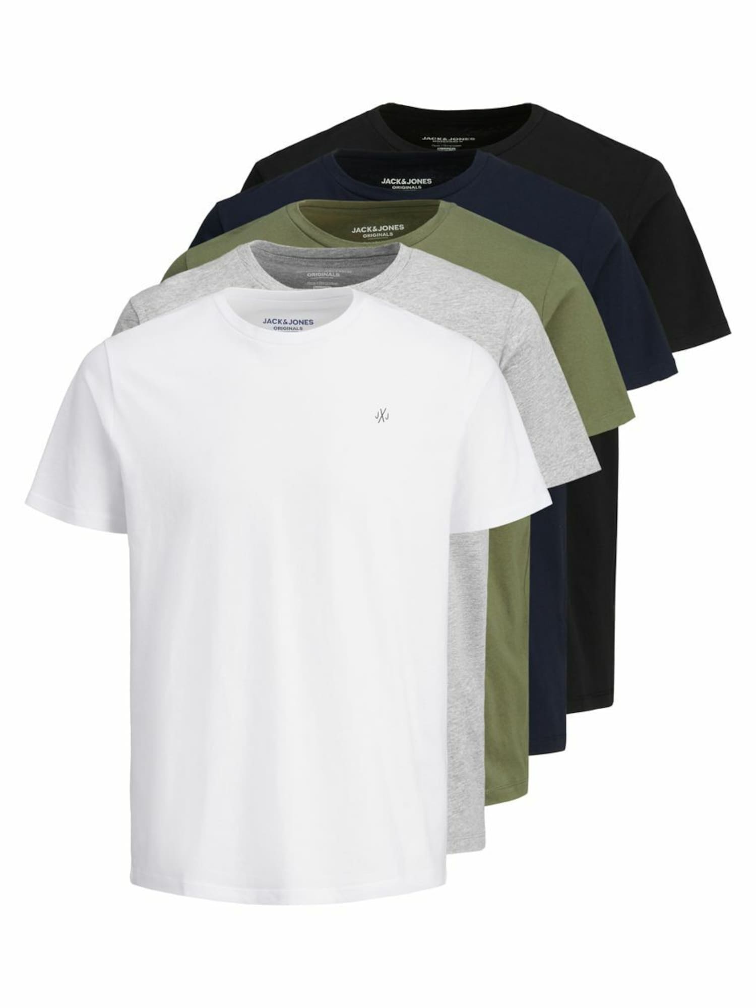 JACK & JONES Majica  temno modra / svetlo siva / oliva / črna / bela