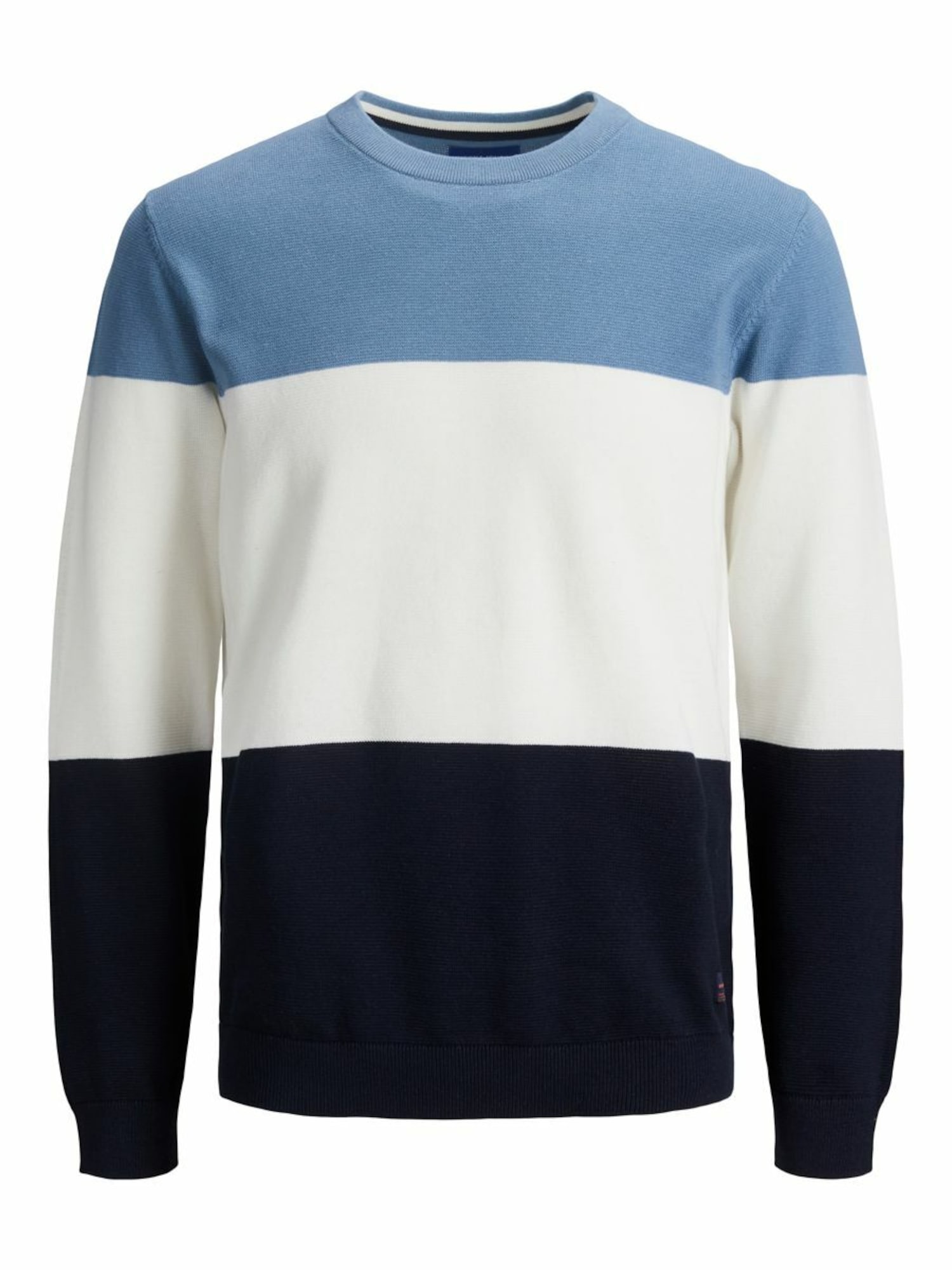 JACK & JONES Pulover  nočno modra / svetlo modra / bela