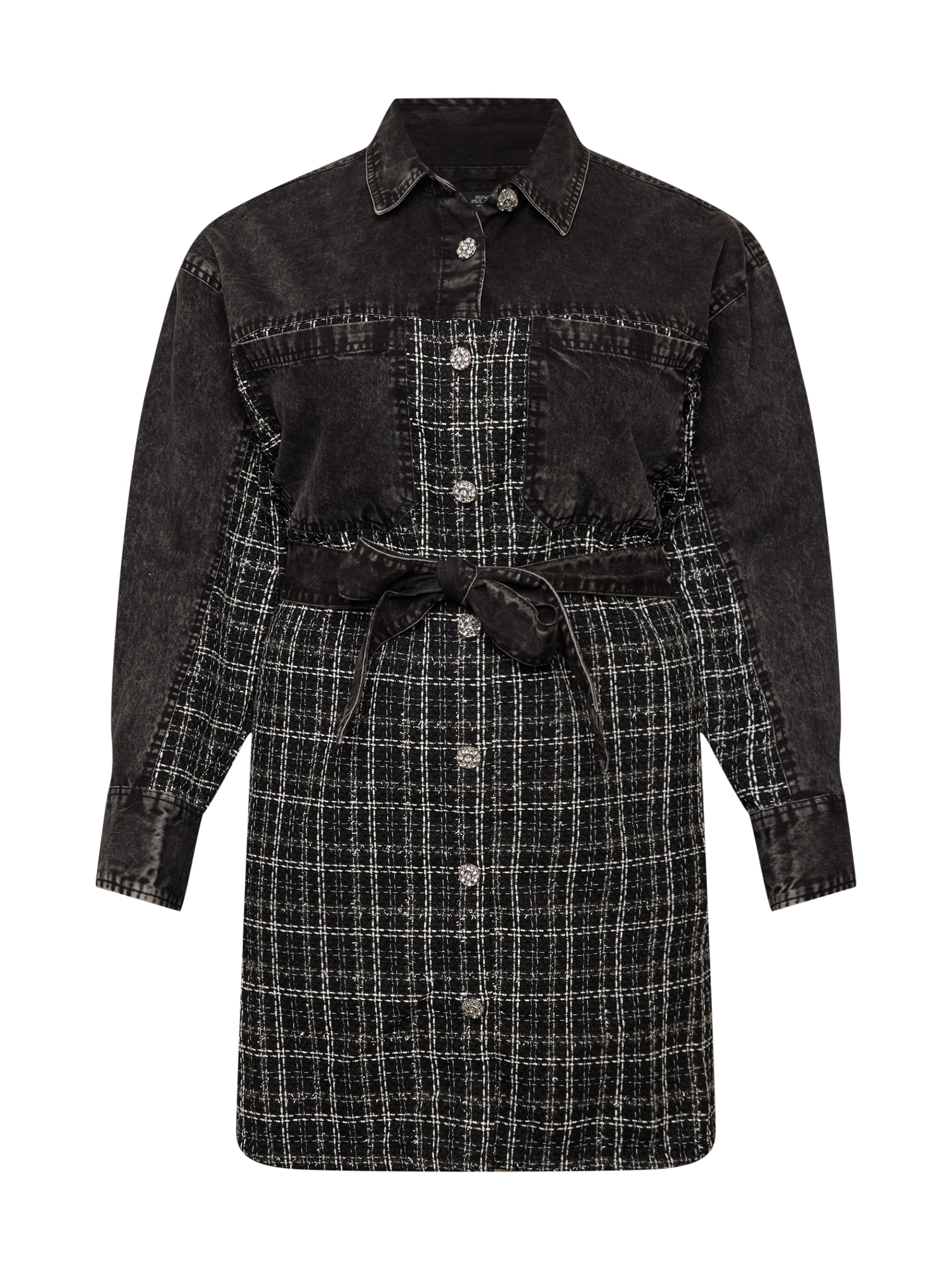 River Island Plus Dolga srajca  črna / črn denim / bela