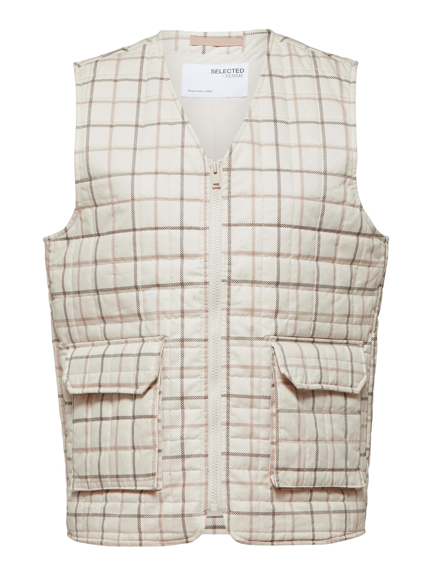SELECTED FEMME Brezrokavnik 'Pearl'  ecru / pesek / rjava