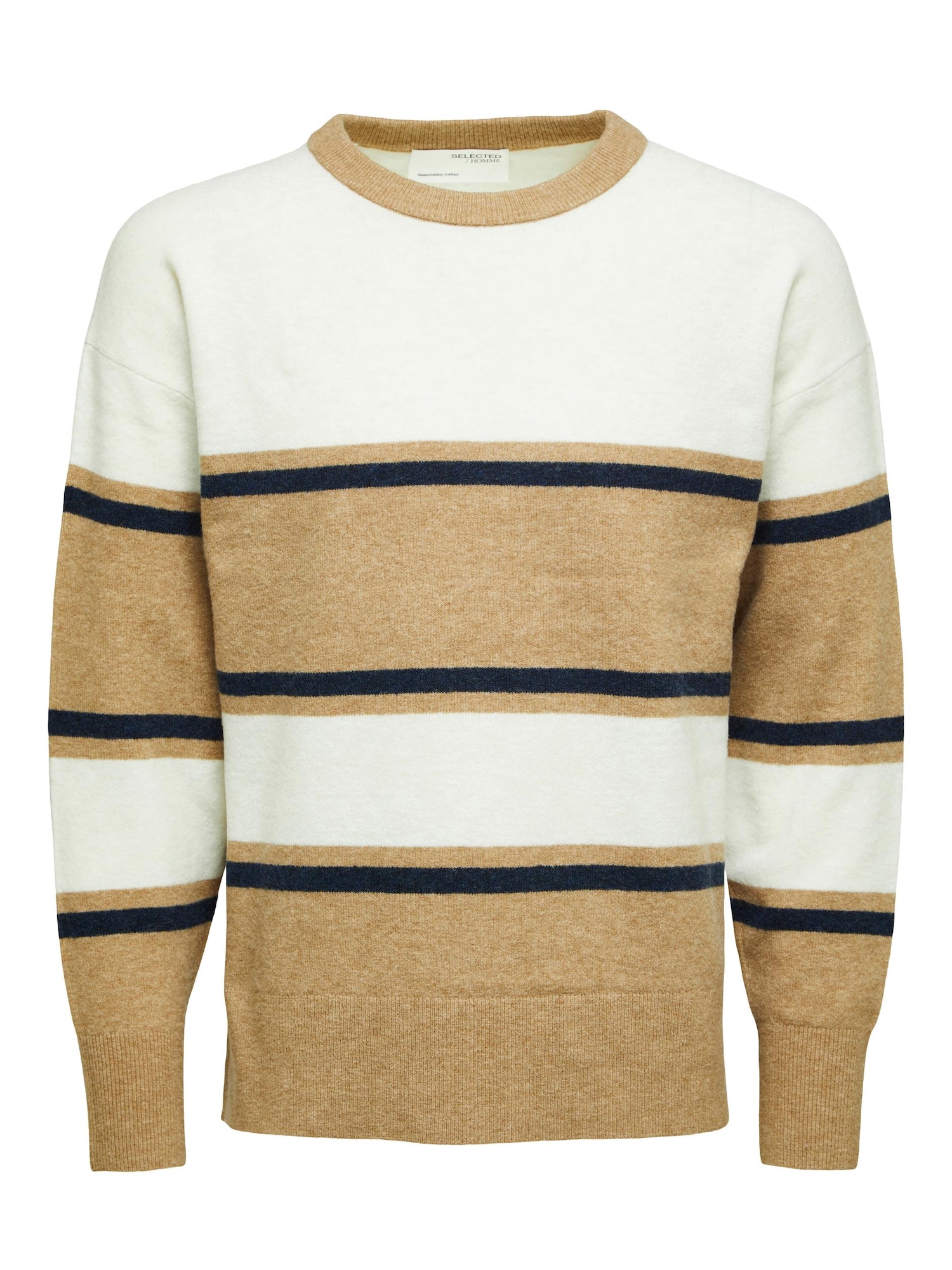 SELECTED HOMME Pulover 'Stace'  kremna / rjava / črna