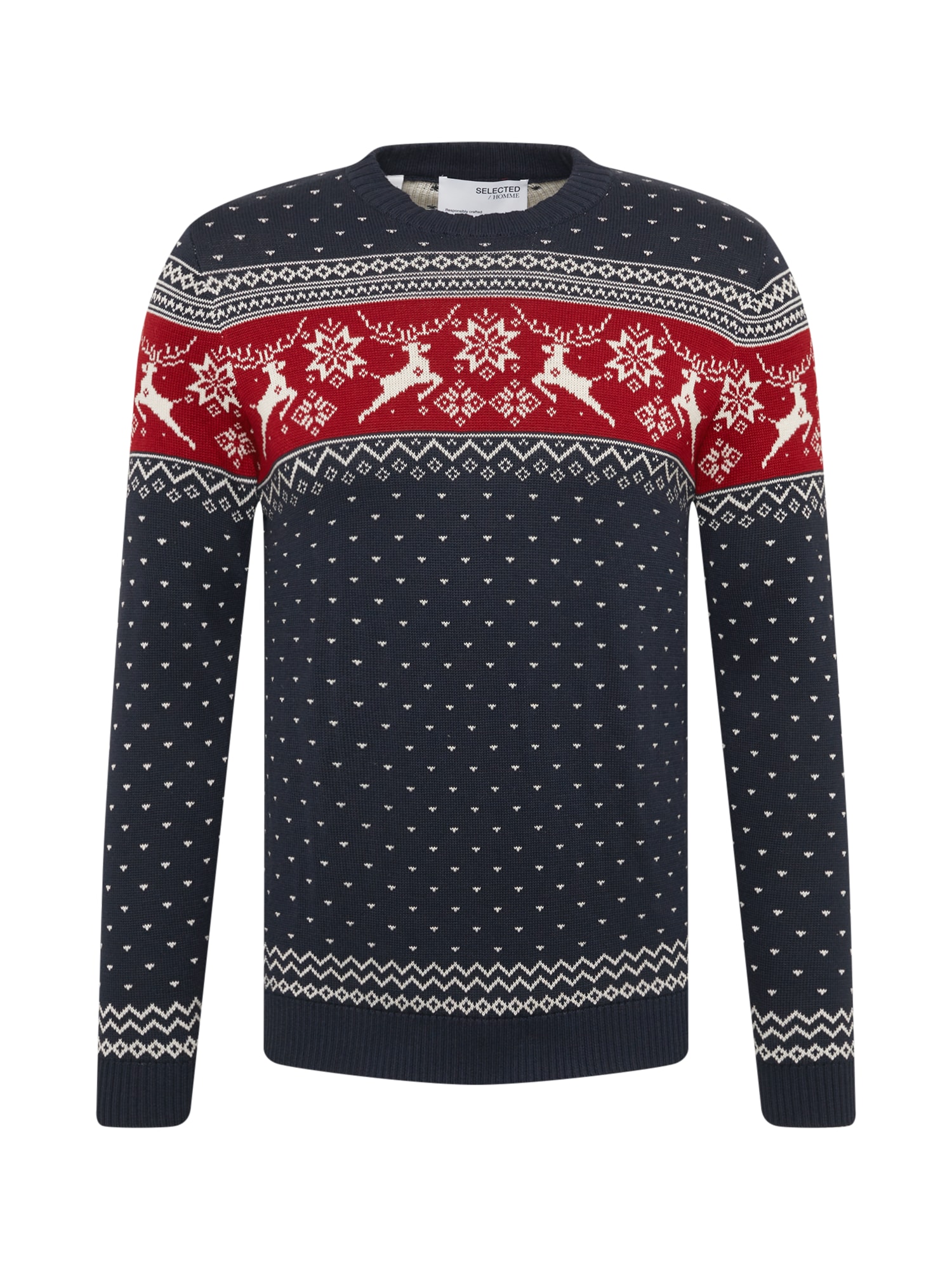SELECTED HOMME Pulover  marine / rdeča / bela