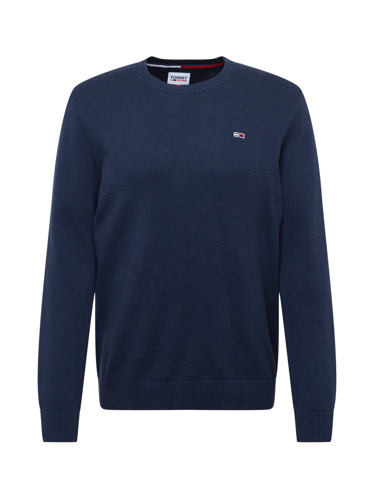 Tommy Jeans Pulover  mornarska / ognjeno rdeča / bela
