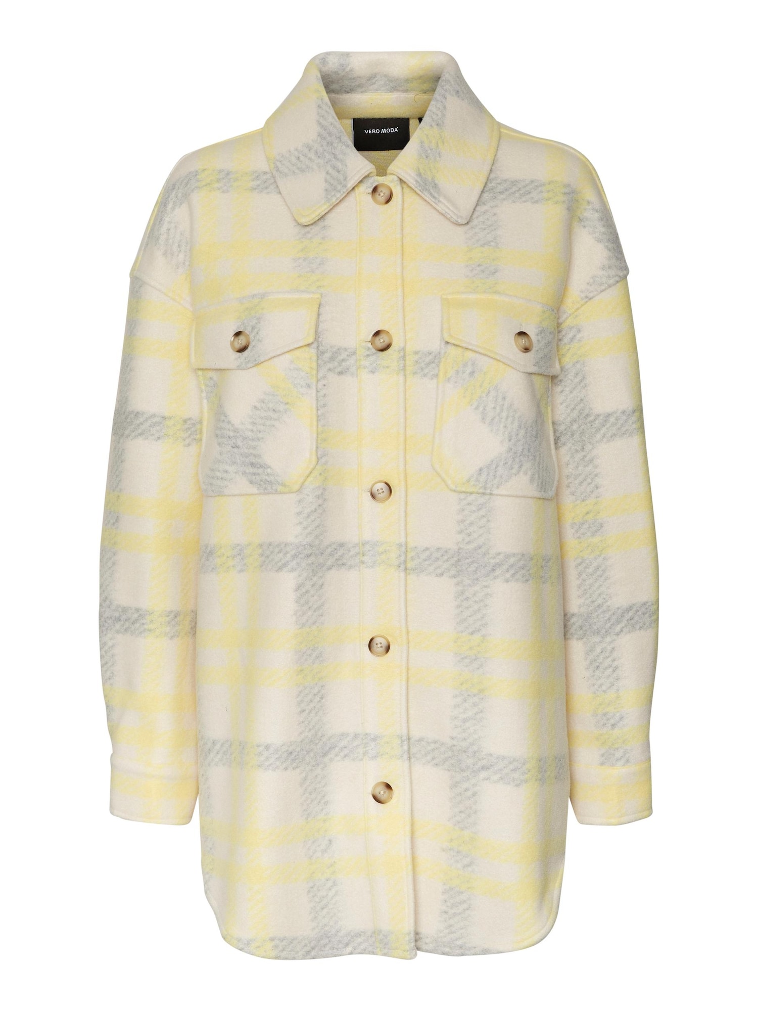 VERO MODA Prehodna jakna 'Natalie'  pastelno rumena / pegasto siva / off-bela