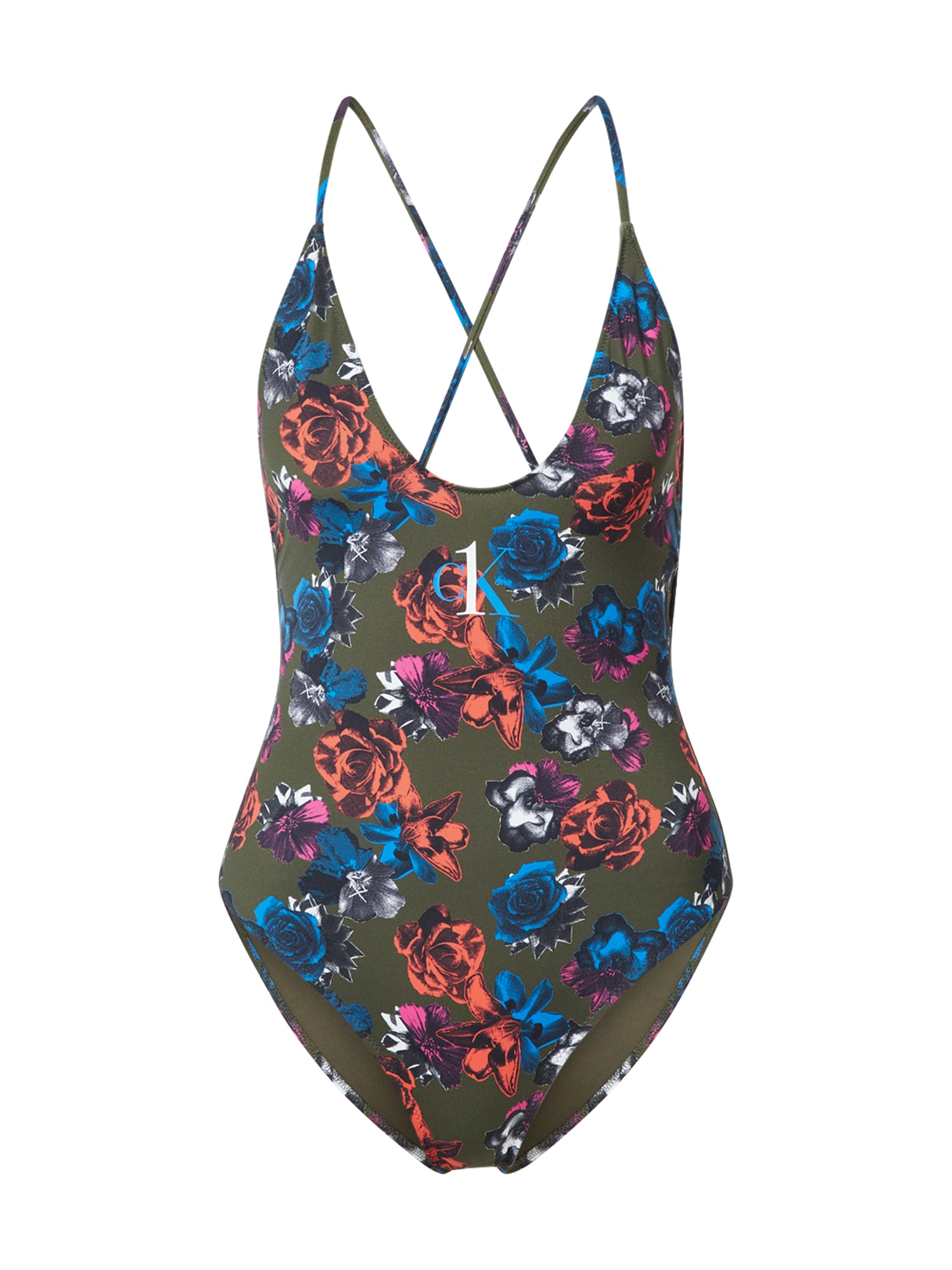 Calvin Klein Swimwear Enodelne kopalke  temno zelena / mešane barve