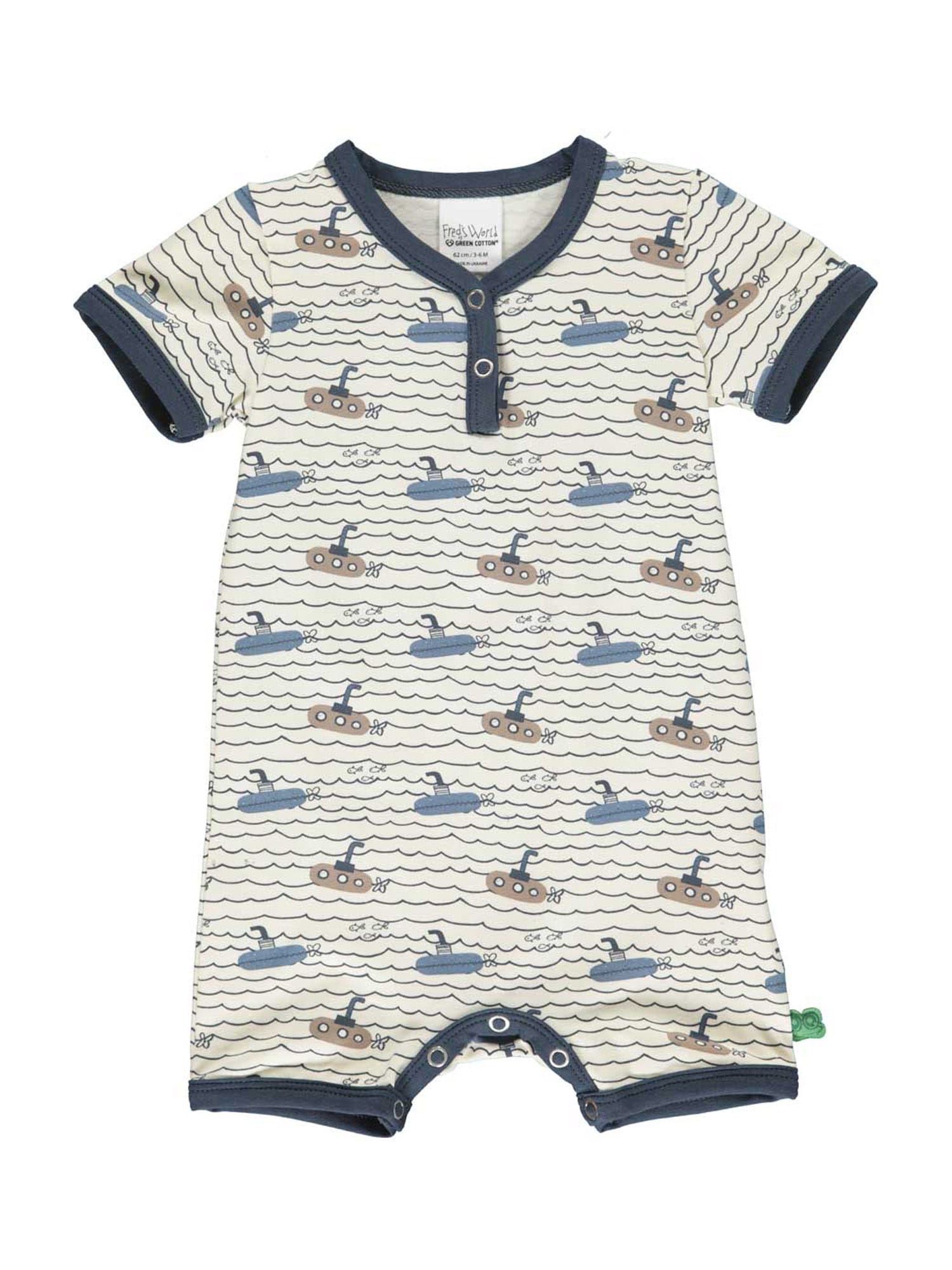 Fred's World by GREEN COTTON Pajac/bodi 'Submarine'  temno modra / rjava / naravno bela