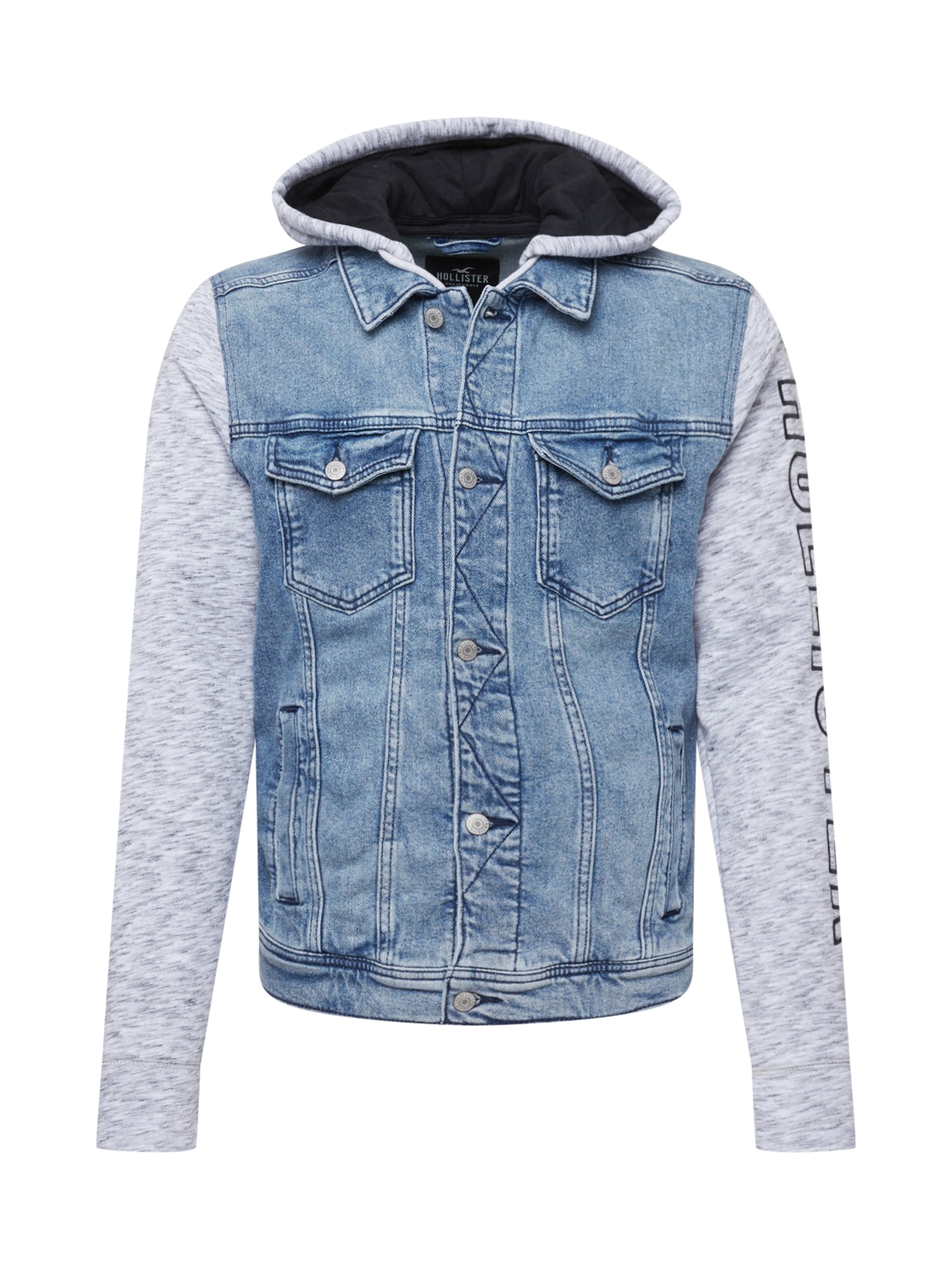 HOLLISTER Prehodna jakna 'TWOFER'  moder denim / pegasto siva / črna