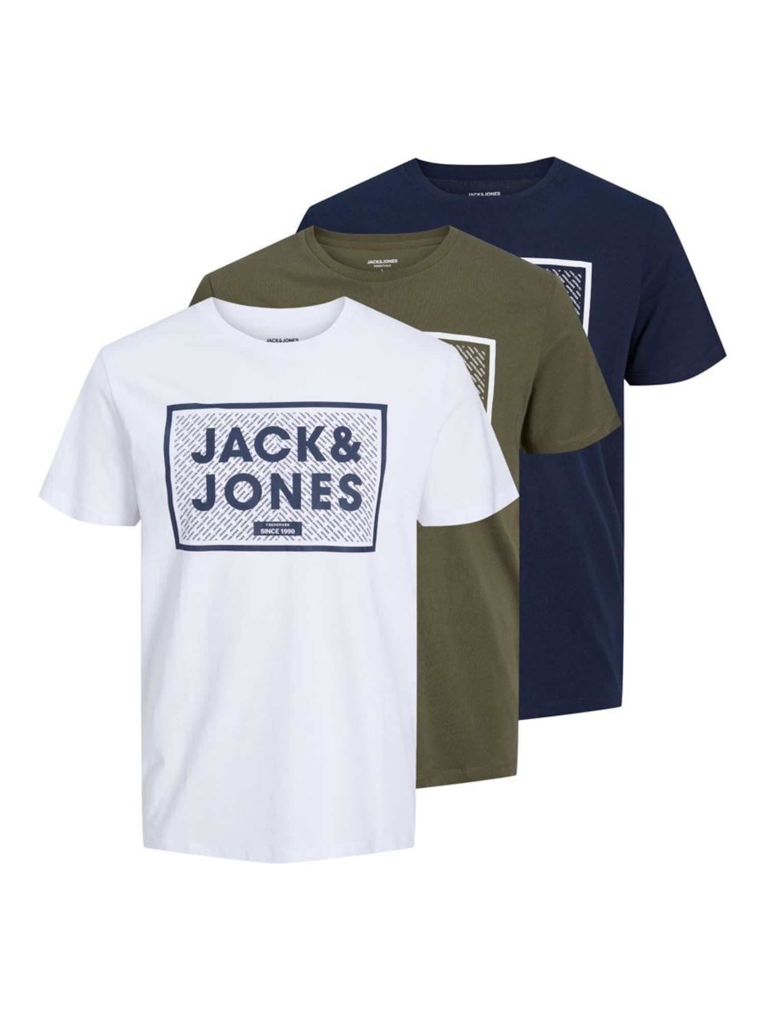 JACK & JONES Majica 'Harrison'  temno modra / zelena / bela