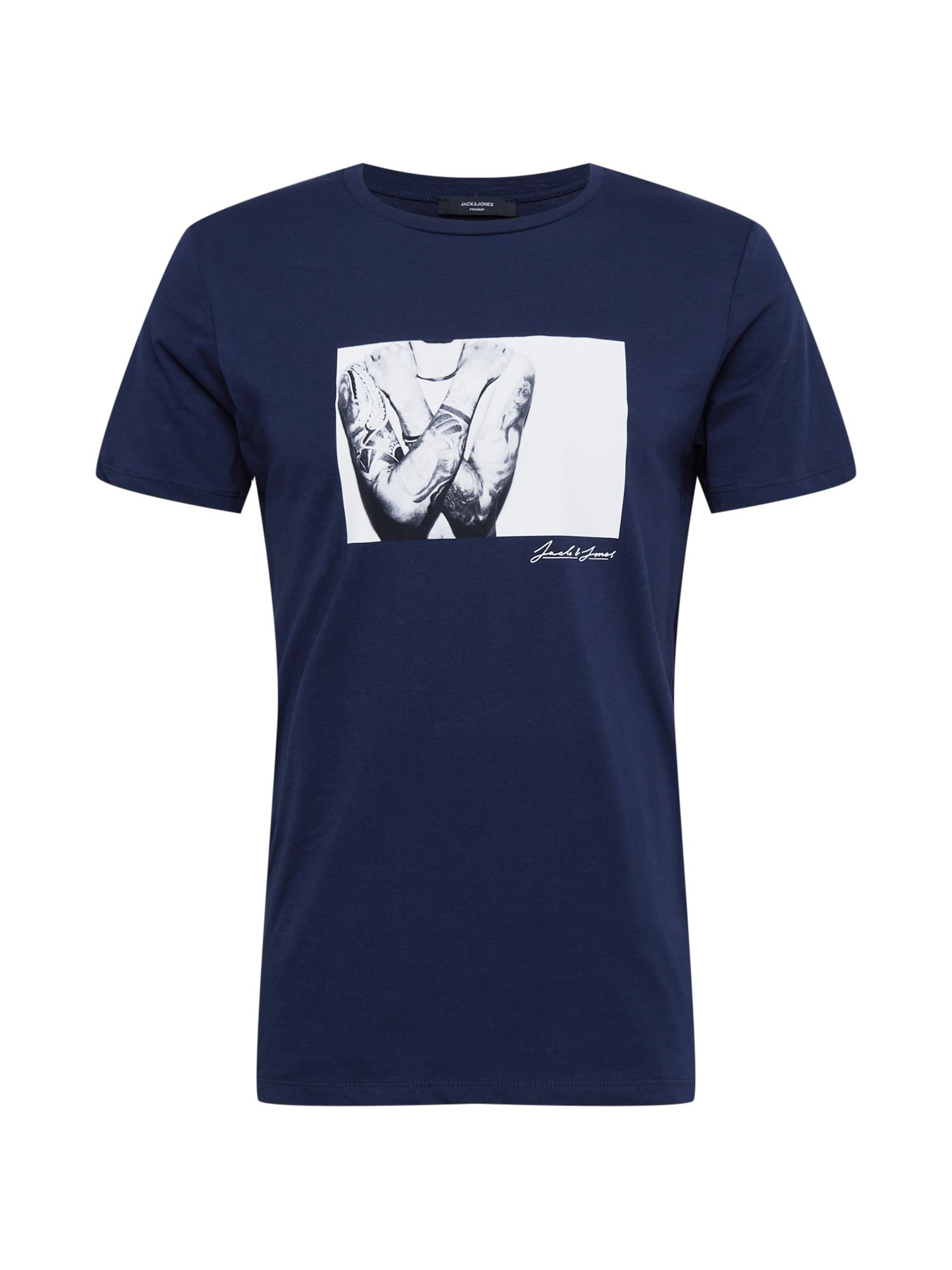 JACK & JONES Majica  mornarska / črna / bela