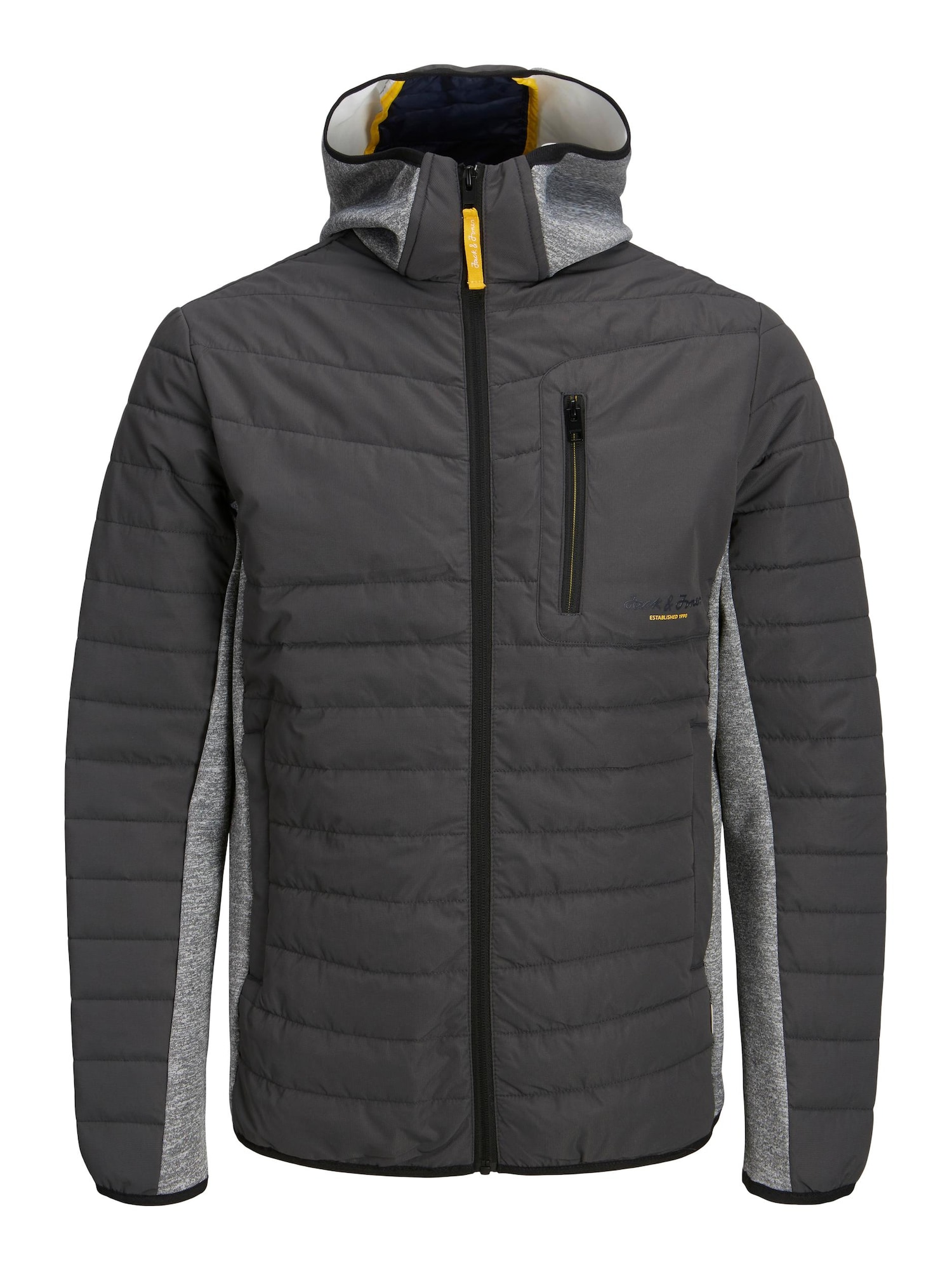 JACK & JONES Prehodna jakna 'Berg'  rumena / siva / grafit / črna
