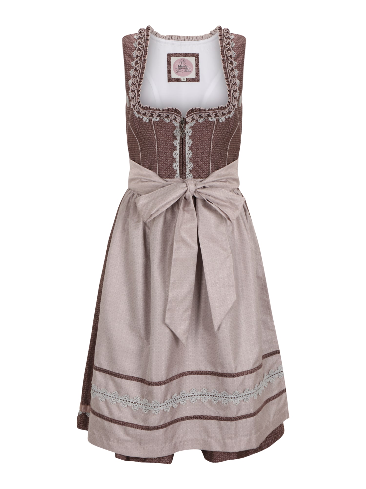 MARJO Dirndl 'Chrissi'  temno rjava / puder / bela