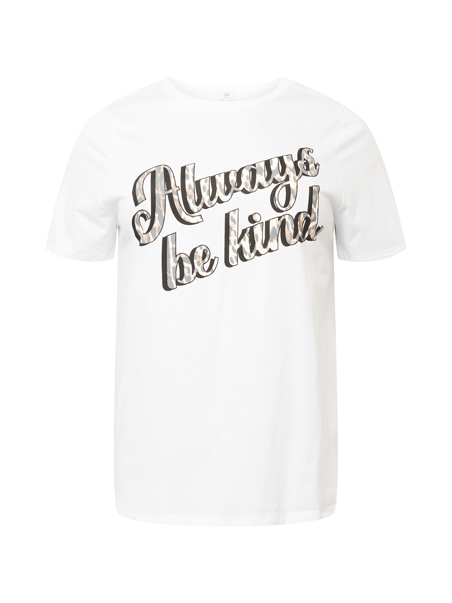 River Island Plus Majica 'ALWAYS BE KIND'  svetlo rjava / siva / črna / bela