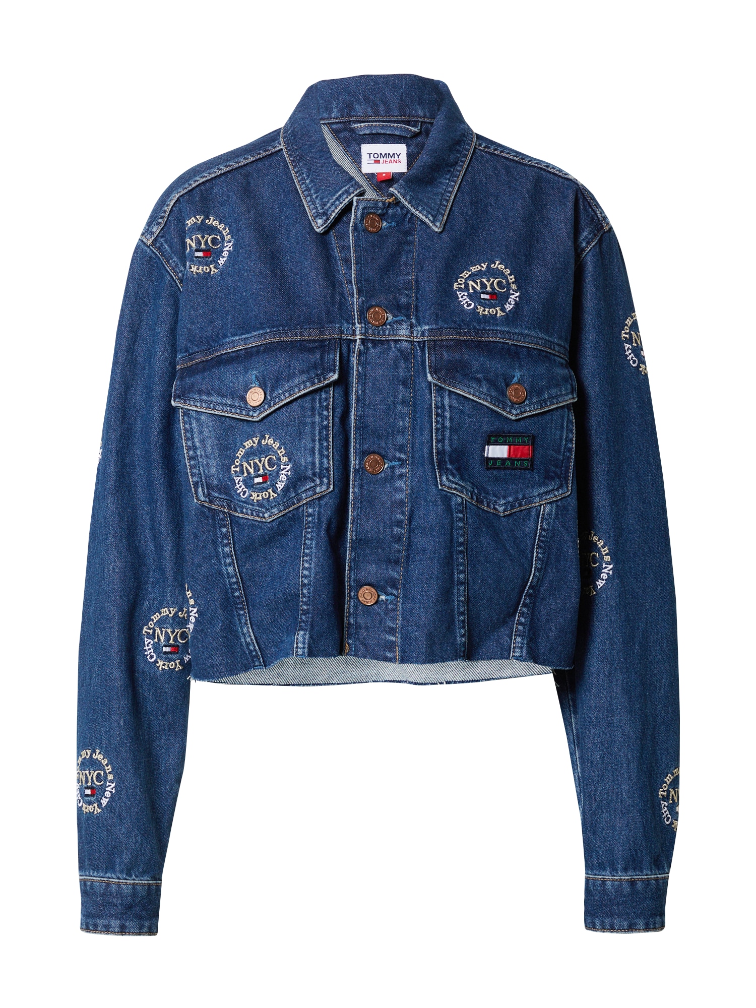 Tommy Jeans Prehodna jakna  mornarska / moder denim / pastelno rumena / rdeča / bela