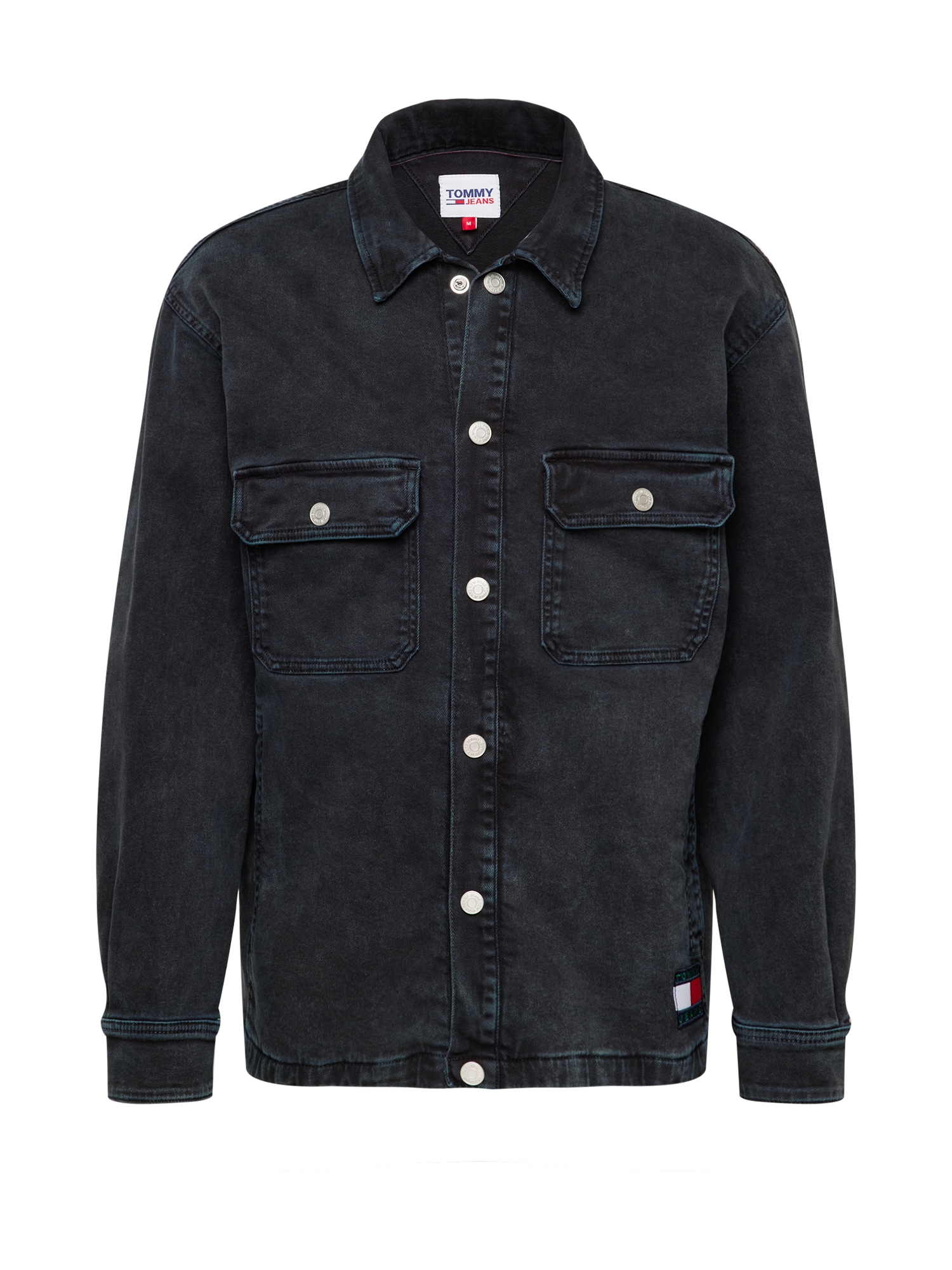 Tommy Jeans Prehodna jakna  rdeča / črn denim / bela