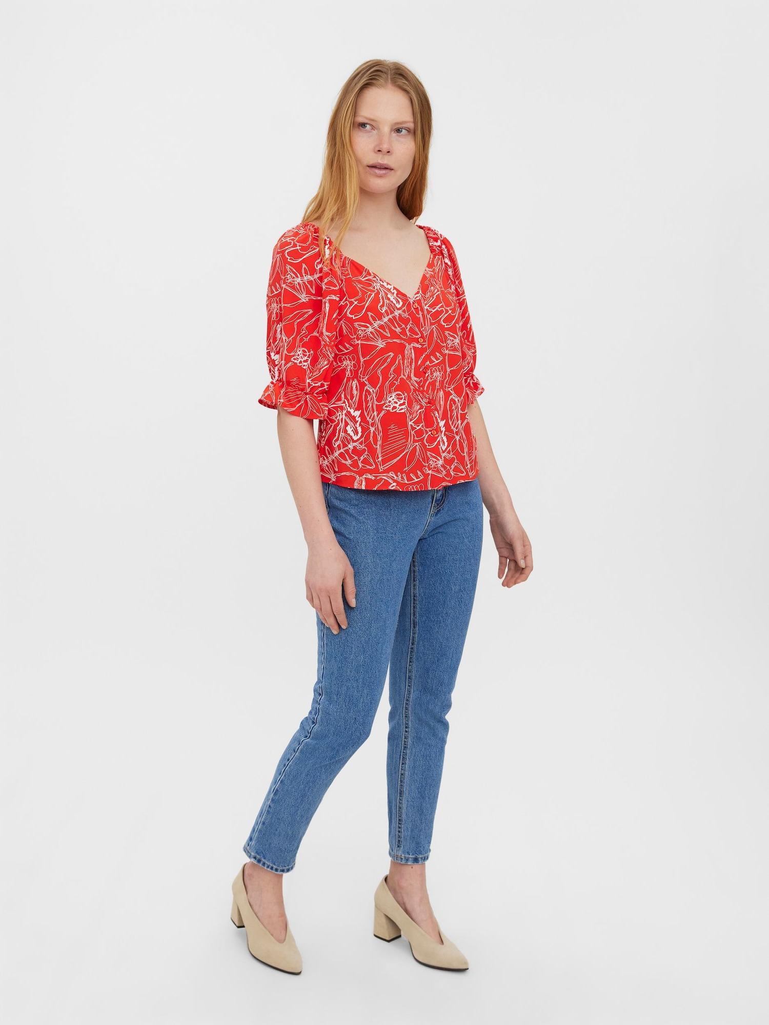 VERO MODA Bluza 'CATCH'  rdeča / bela