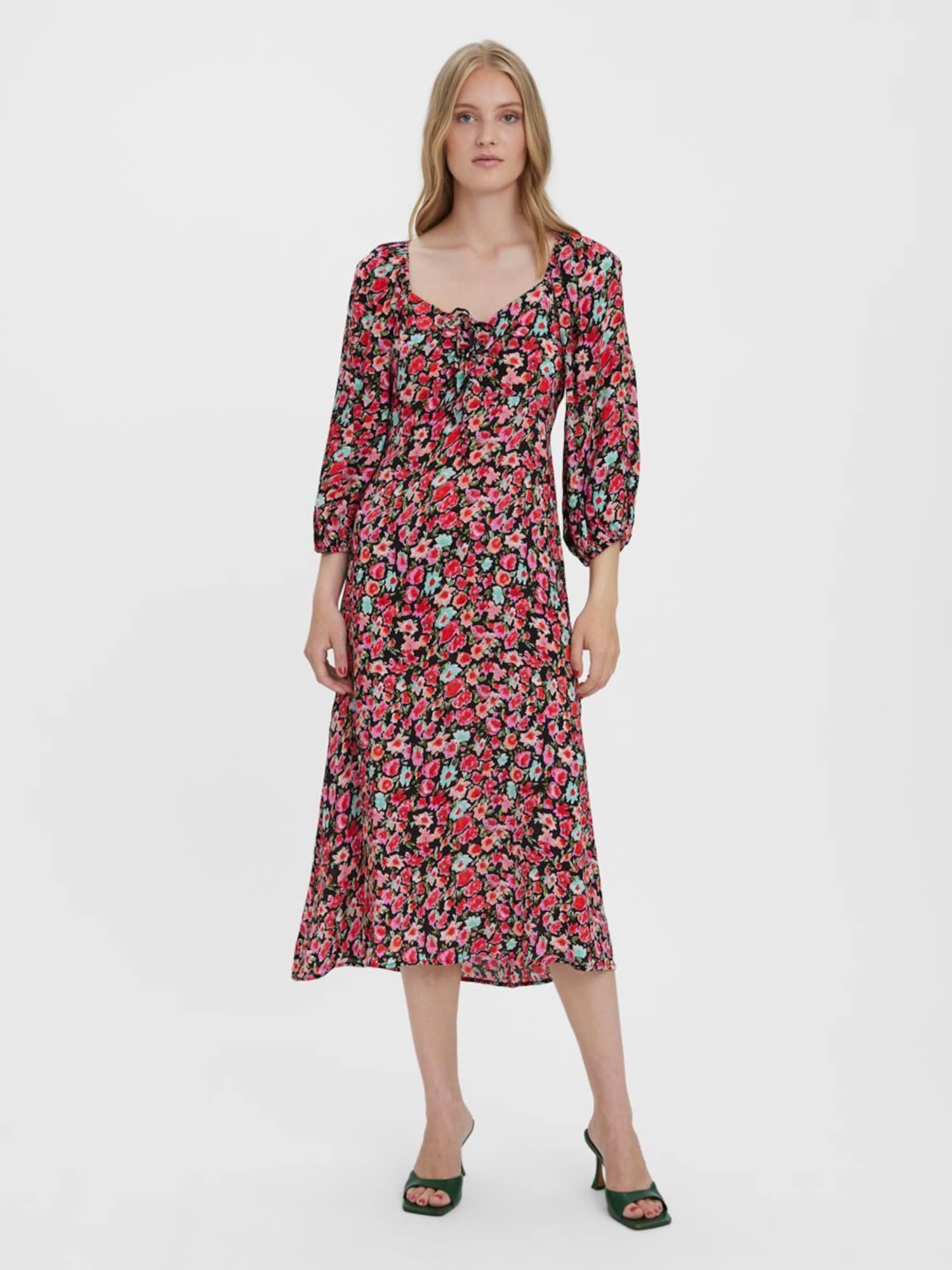 VERO MODA Obleka 'Klara'  azur / roza / rdeča / črna