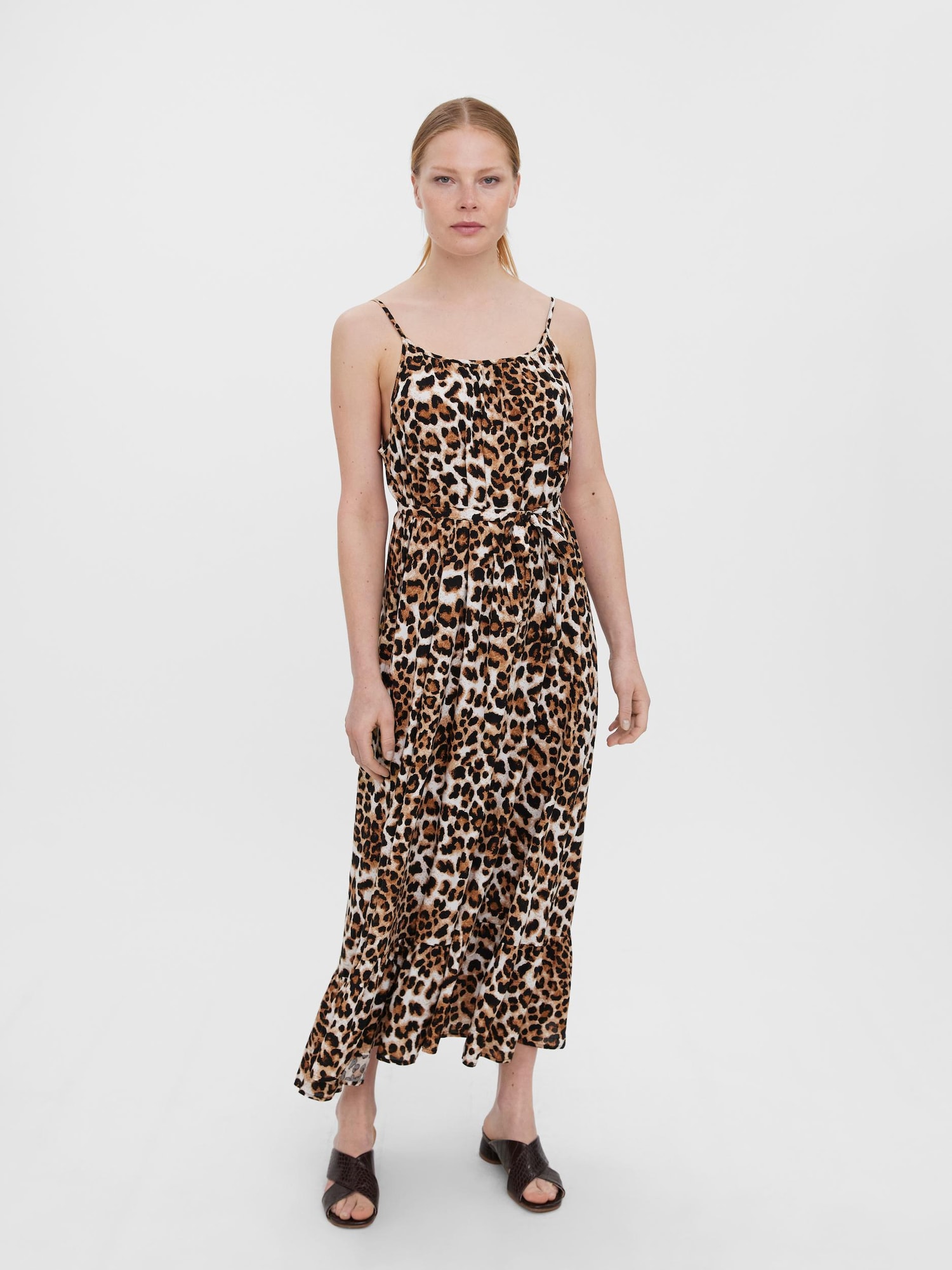 VERO MODA Obleka  rjava / črna / bela