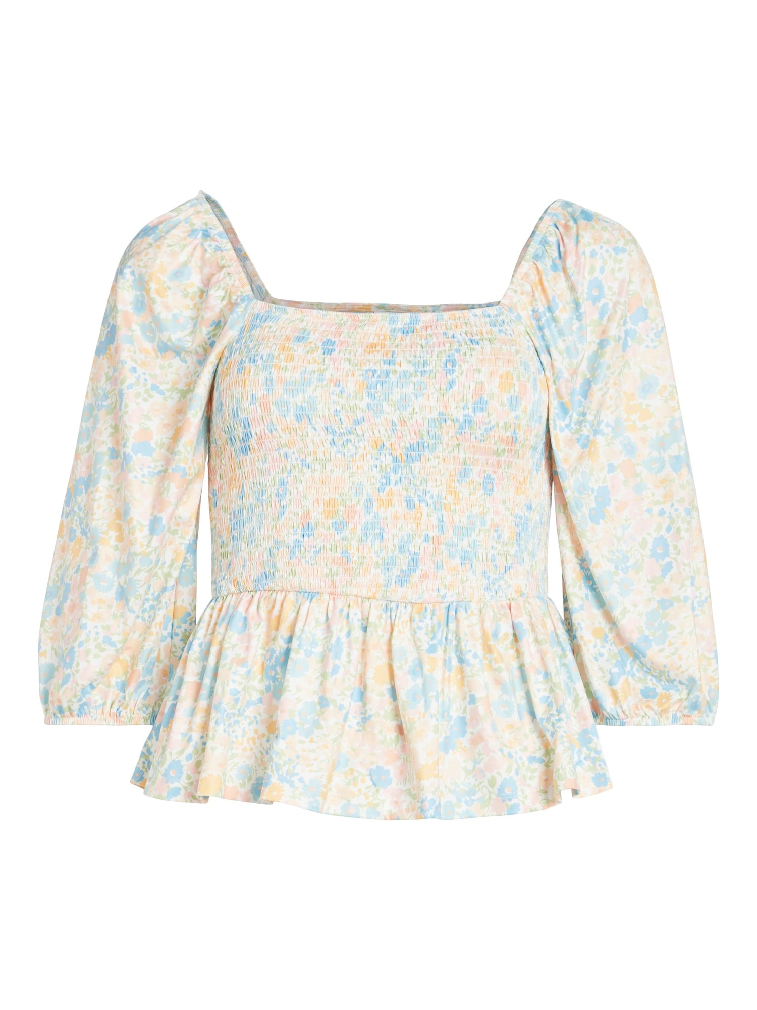 VILA Bluza 'Flowy'  svetlo modra / svetlo rumena / bela